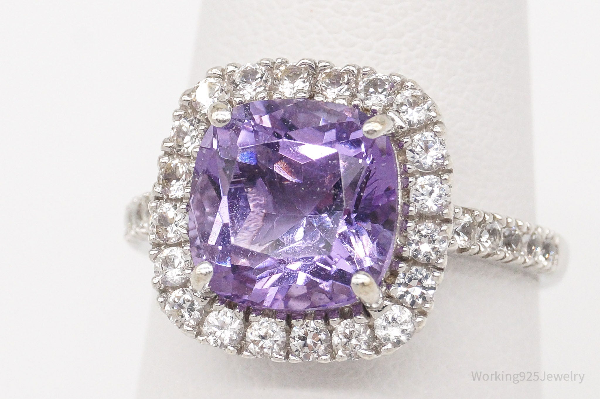 Vintage Amethyst Cubic Zirconia Sterling Silver Ring - Size 6.75