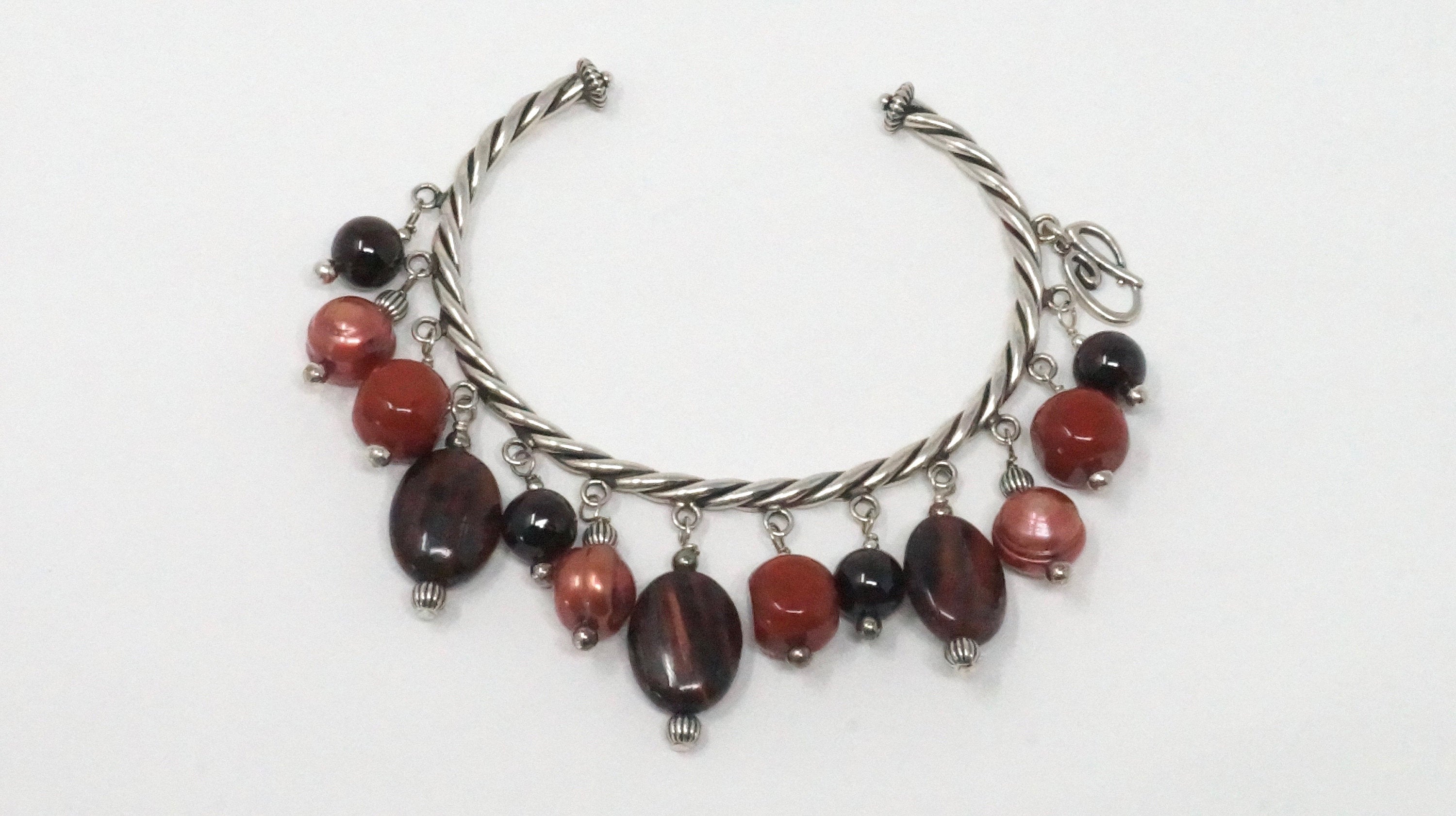 Carolyn Pollack Relios Red Tiger Eye Garnet Cable Sterling Silver Cuff Bracelet