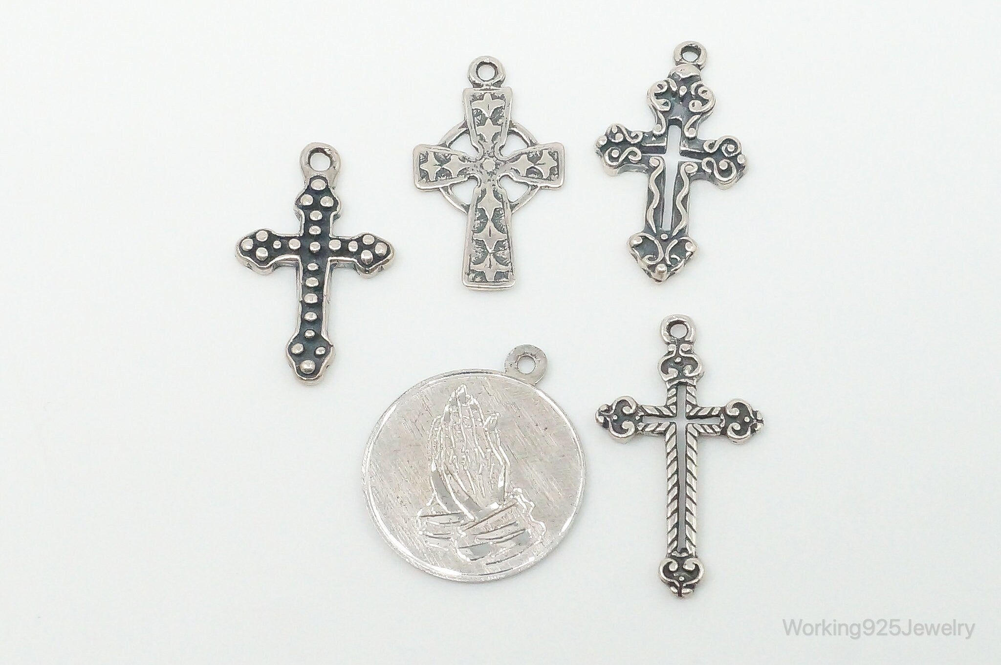 Vintage Crosses & Prayer Sterling Silver Charms Lot