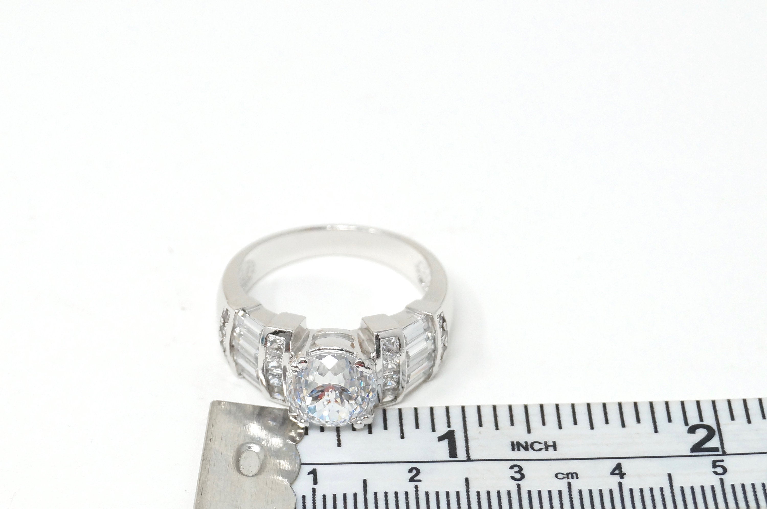 Vintage Art Deco Style Large Cubic Zirconia CZ Sterling Silver Ring - Size 10