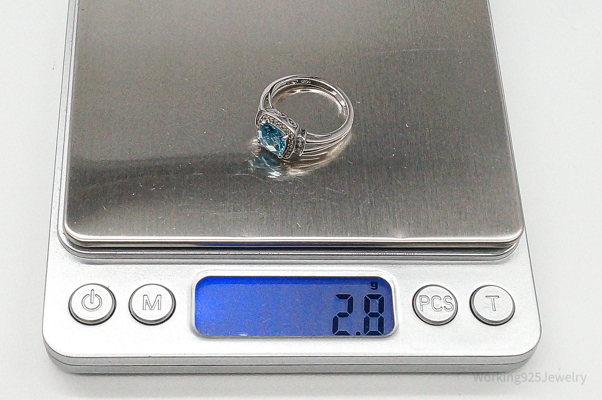 Blue Topaz Cubic Zirconia Sterling Silver Ring - Size 7