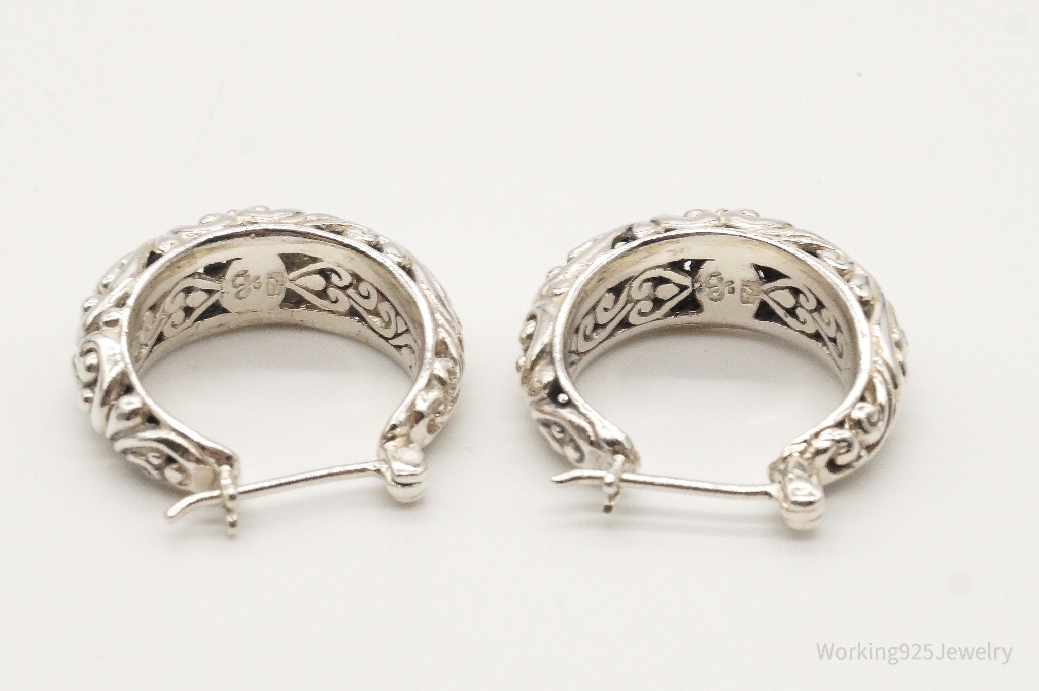 Vintage Bali Style Sterling Silver Hoop Earrings