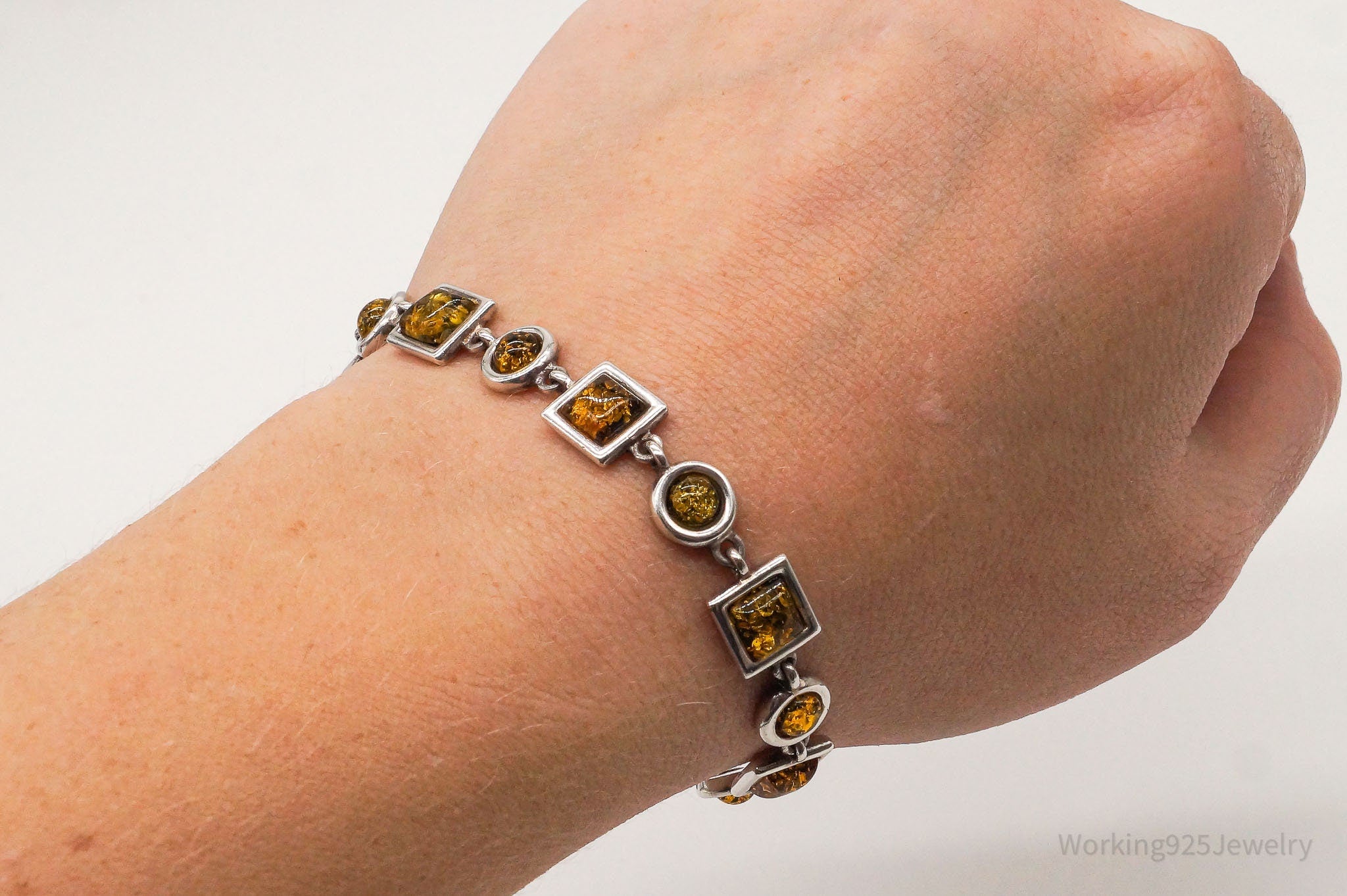 Vintage Amber Modernist Sterling Silver Bracelet