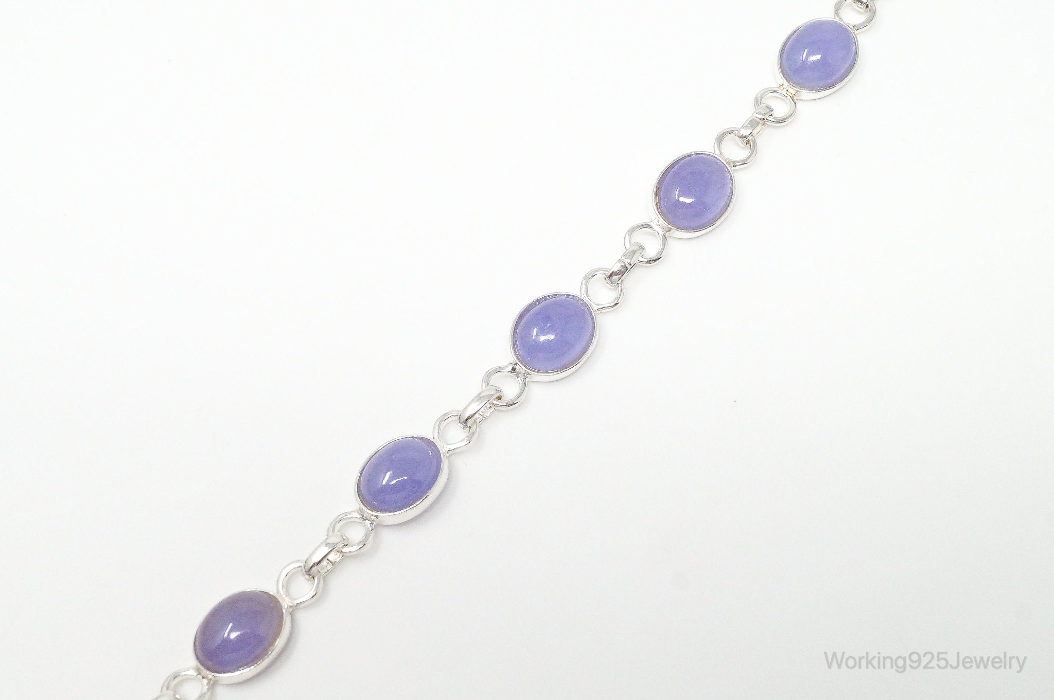 Designer GSJ Purple Jade Link Sterling Silver Bracelet