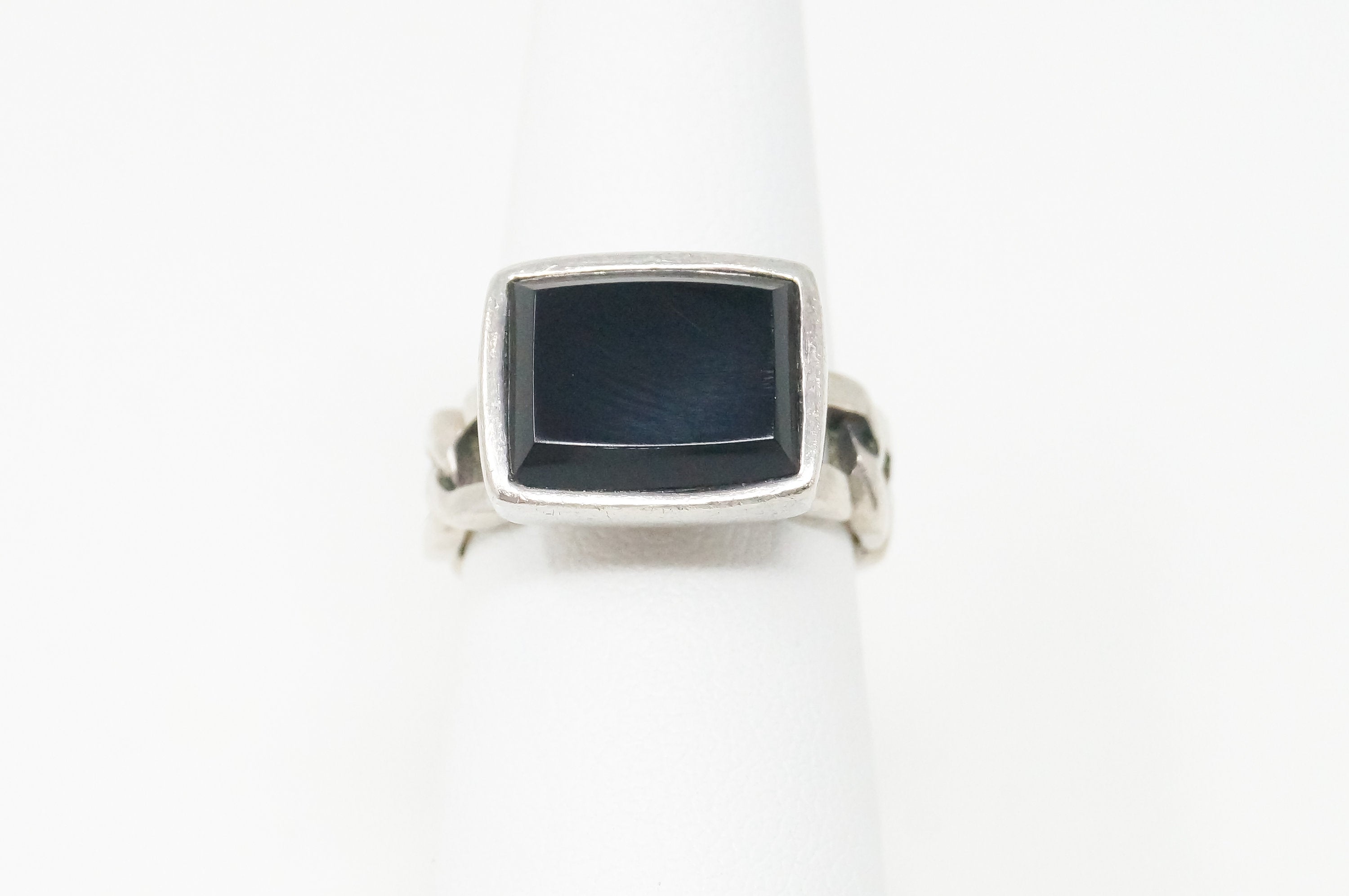 Vintage Designer Barse Black Onyx Chainlink Sterling Silver Ring Sz 5.75