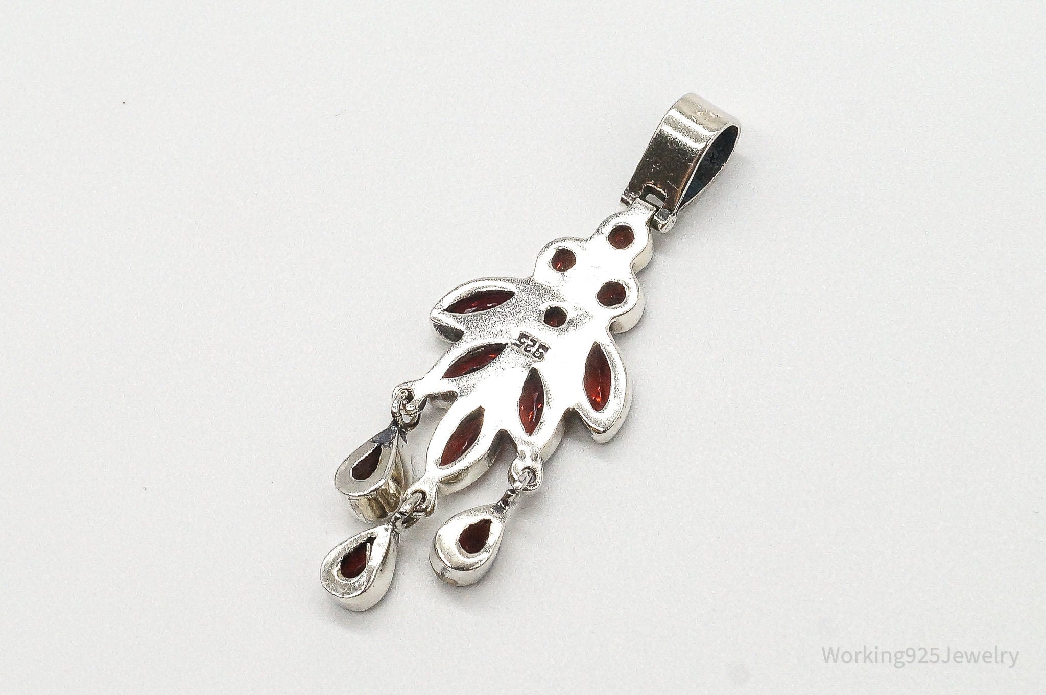 Vintage Garnet Bali Style Sterling Silver Dangle Pendant