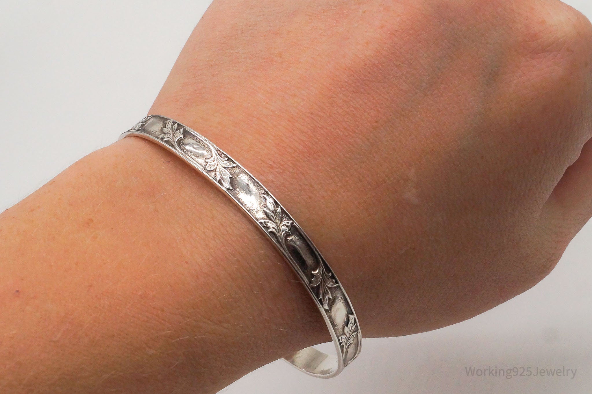 Antique Art Nouveau Sterling Silver Bangle Bracelet