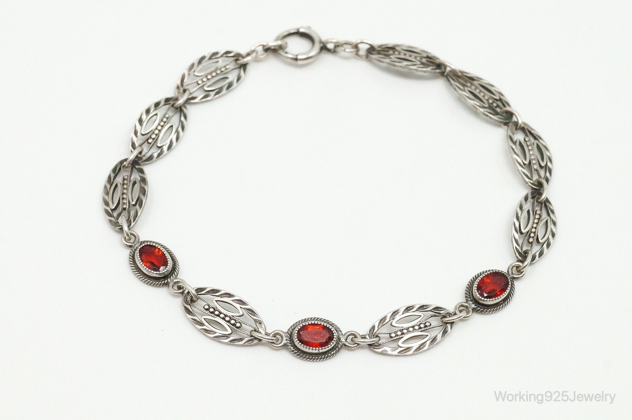 Antique Art Deco Garnet Sterling Silver Bracelet