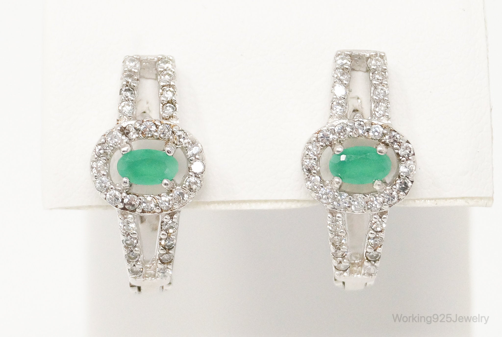 Vintage Emerald Cubic Zirconia Sterling Silver Earrings