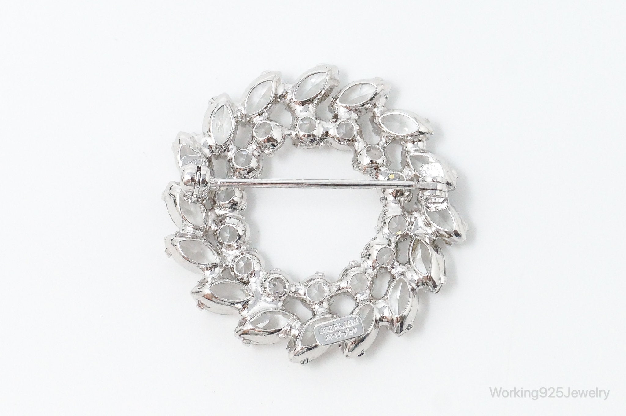 Vintage Designer Carl-Art Rhinestone Sterling Silver Brooch Pin