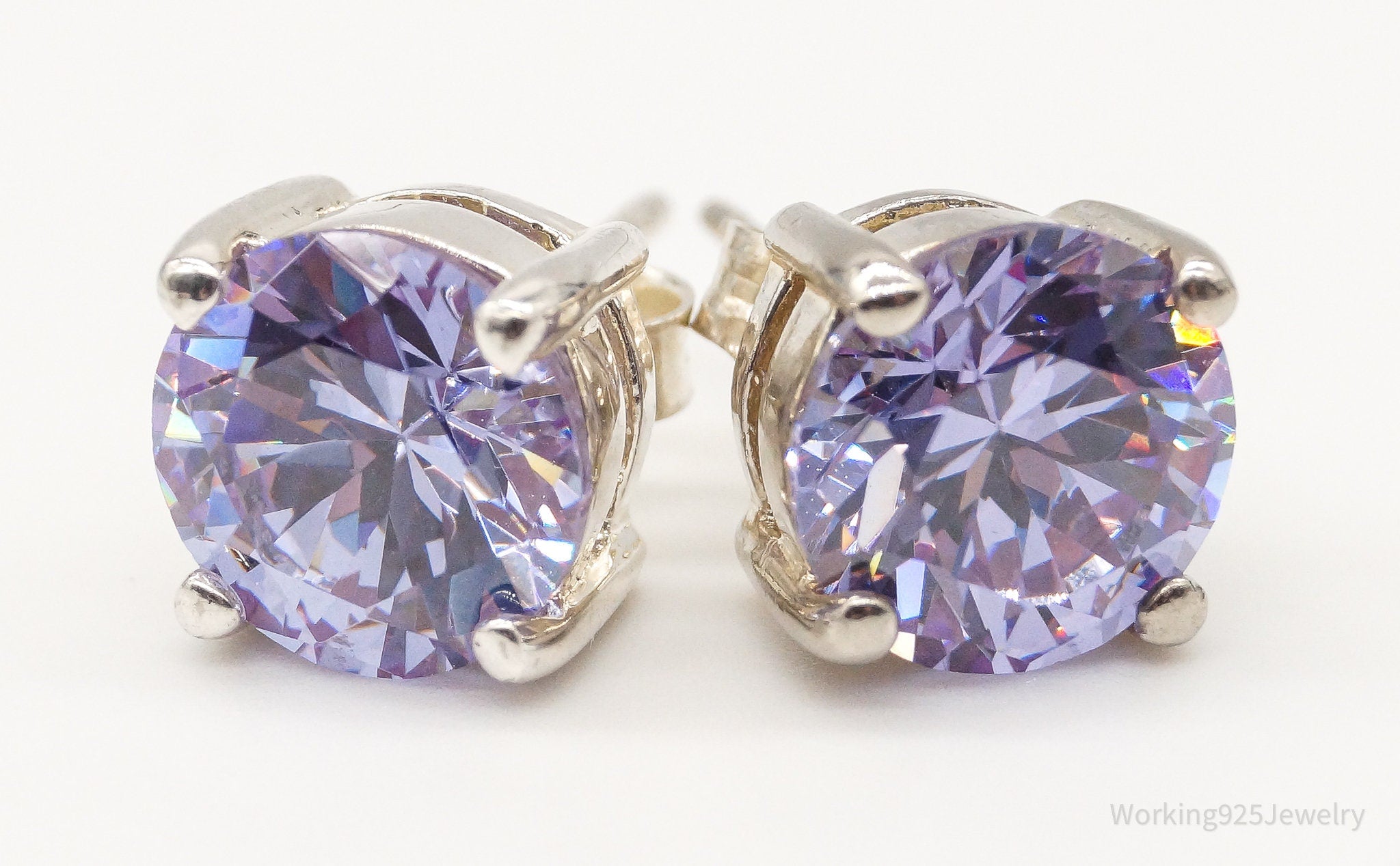 Large Purple Cubic Zirconia Sterling Silver Stud Post Earrings