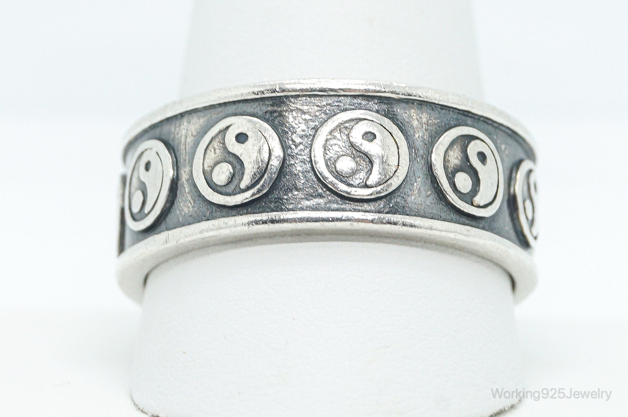 Vintage 90s Retro Yin Yang Sterling Silver Band Ring Size 12