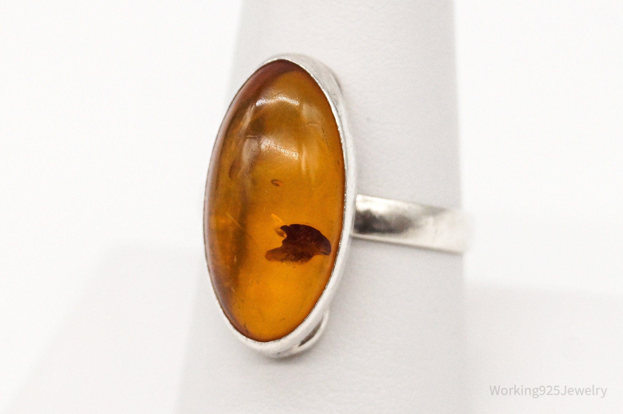 Vintage Amber Modernist Sterling Silver Ring - Size 8.25