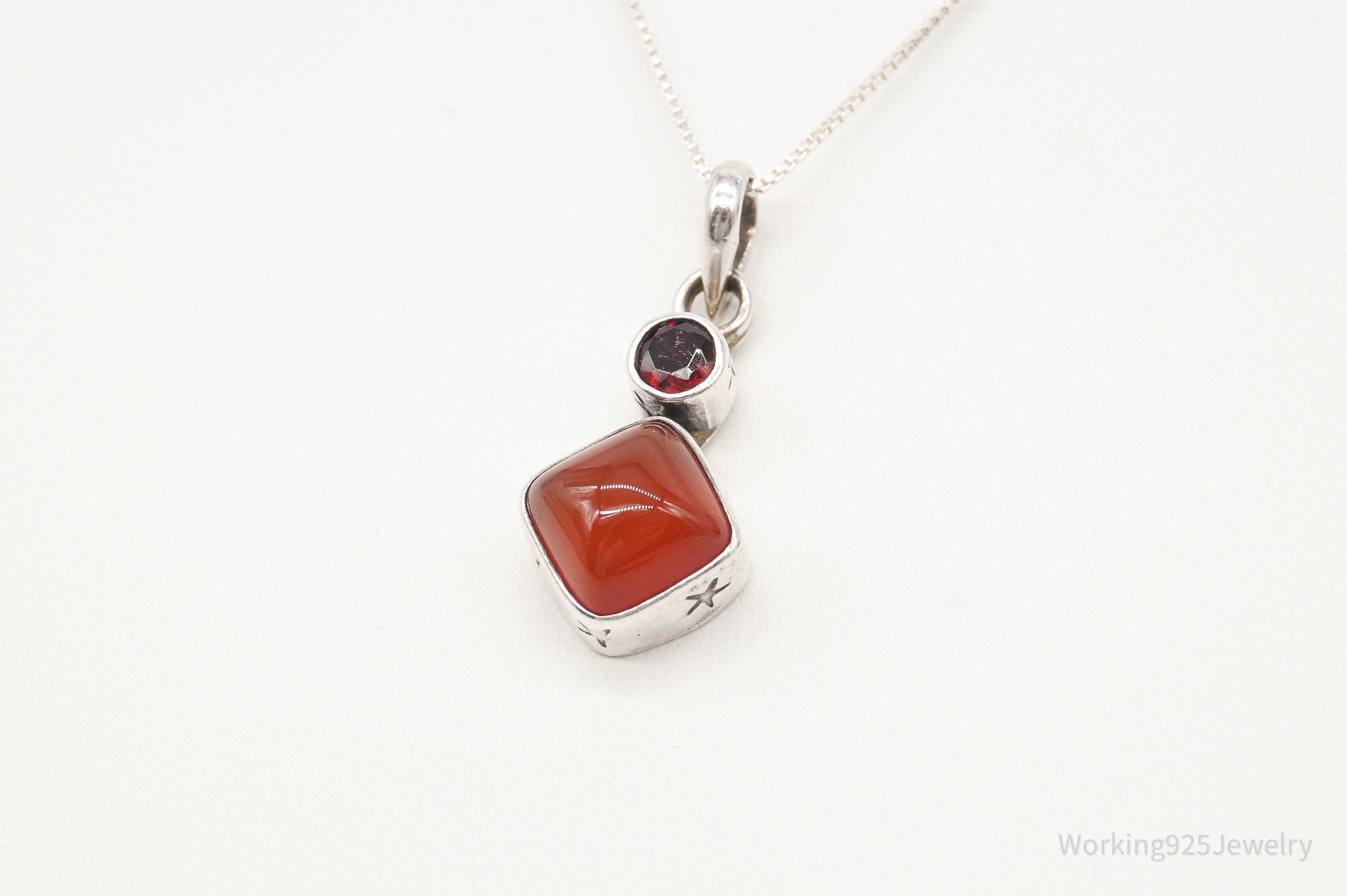 Vintage Carnelian Garnet Sterling Silver Necklace