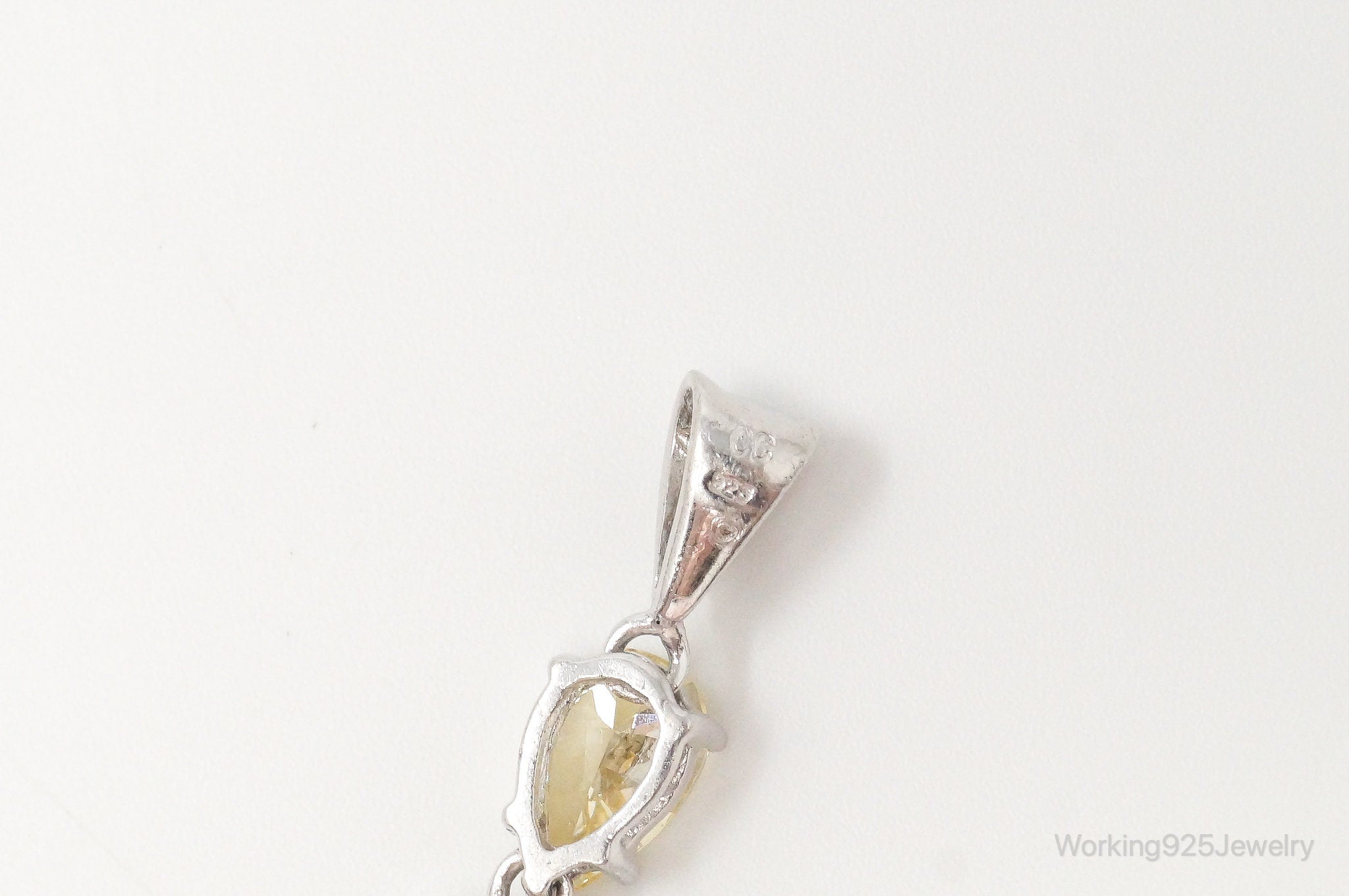 Vintage Large Citrine Cubic Zirconia Sterling Silver Pendant