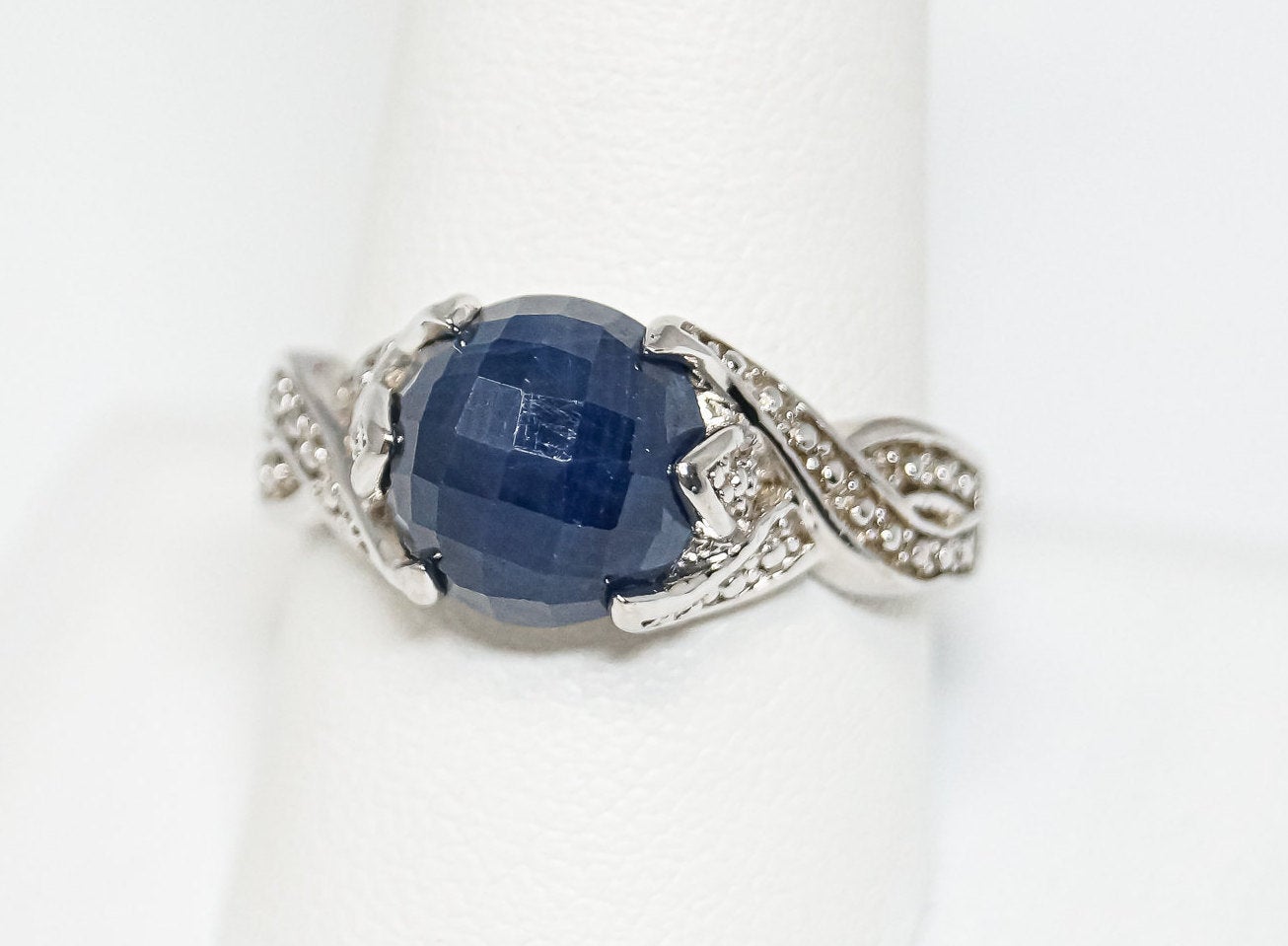 Vintage Designer HT Blue Sapphire Sterling Silver Ring - Sz 9.75