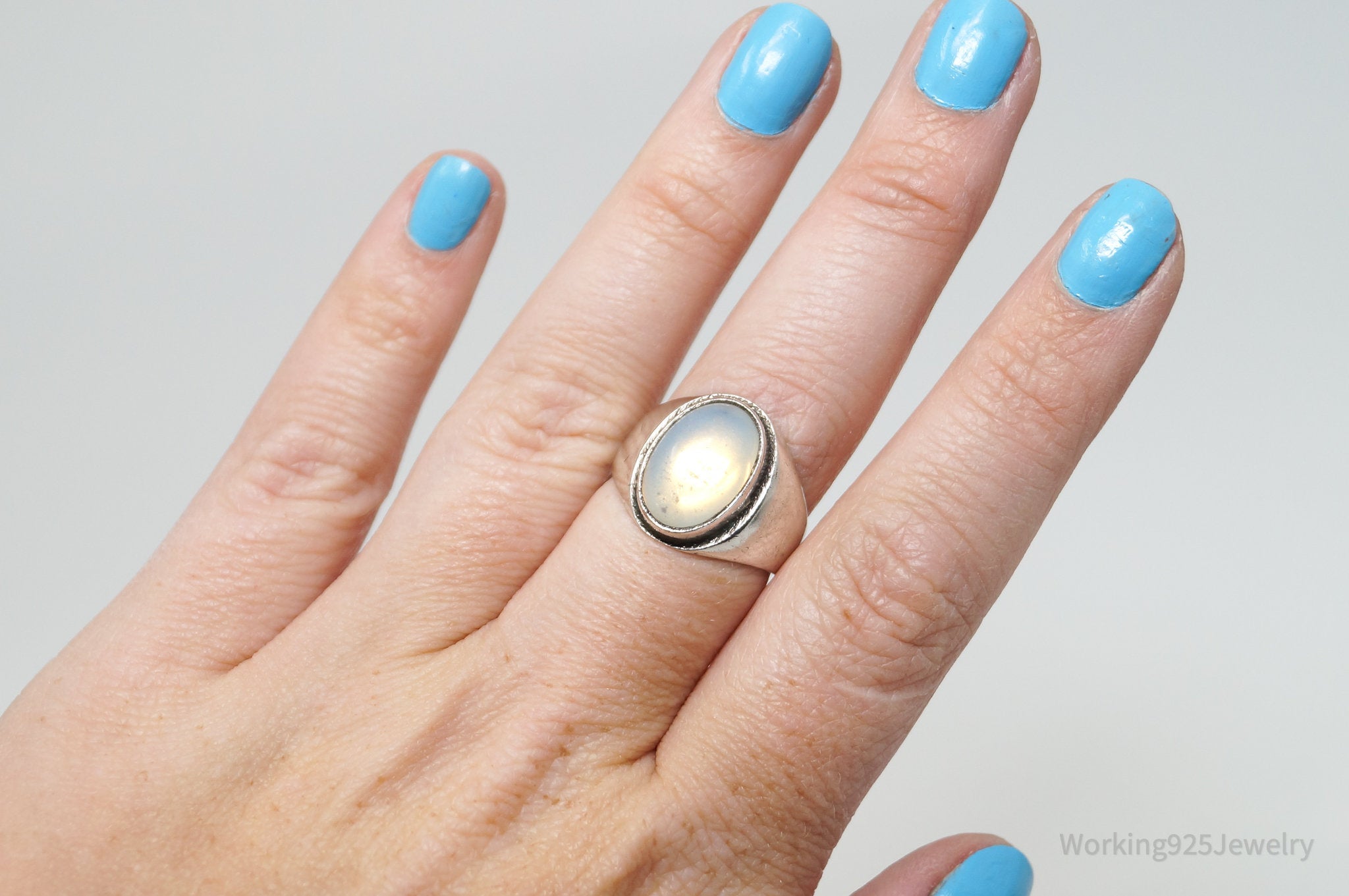 Large Vintage Mexico Opalite Sterling Silver Ring - Sz 8