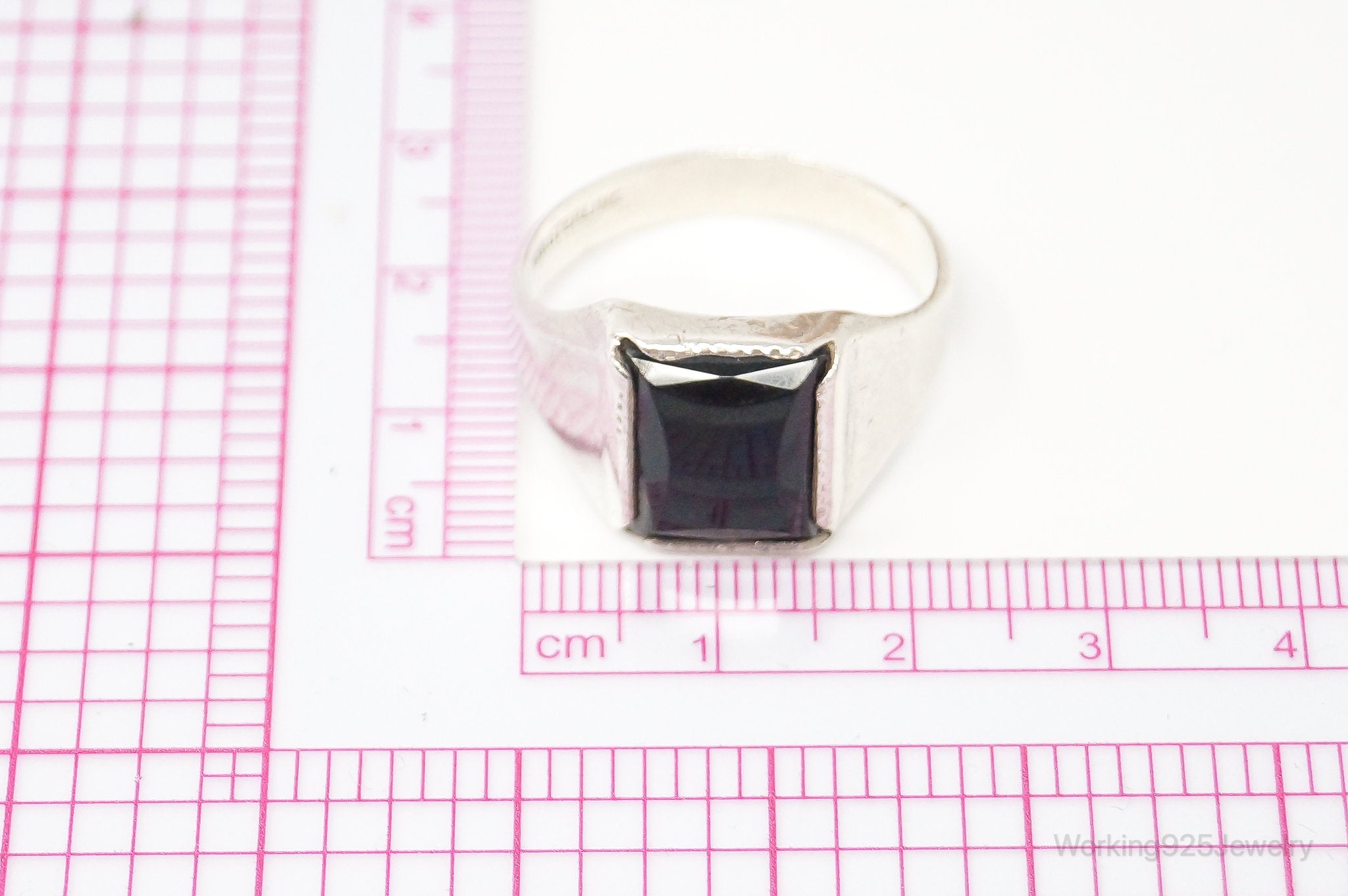 Vintage Designer WM Co Black Onyx Sterling Silver Ring - Size 11.5