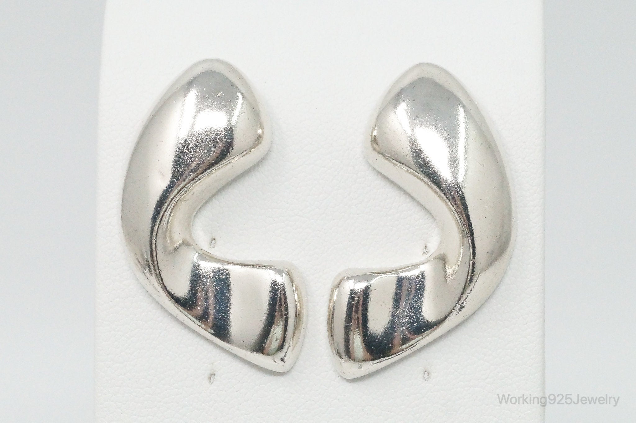 Rare Large Vintage Modernist Inger K. Sterling Silver Earrings