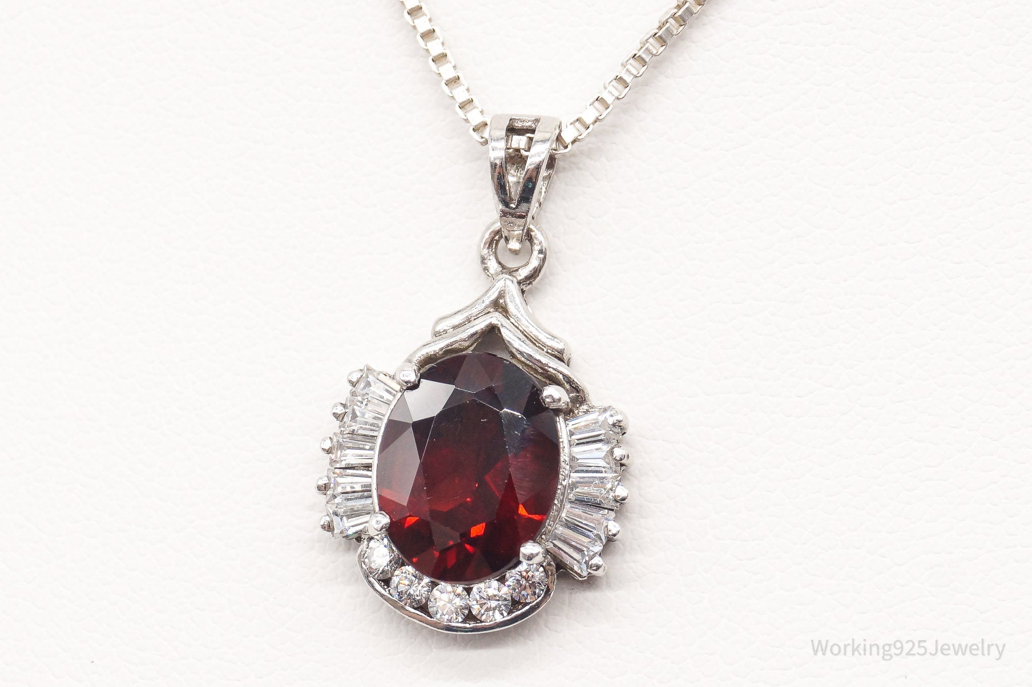 Vintage Garnet Cubic Zirconia Sterling Silver Necklace