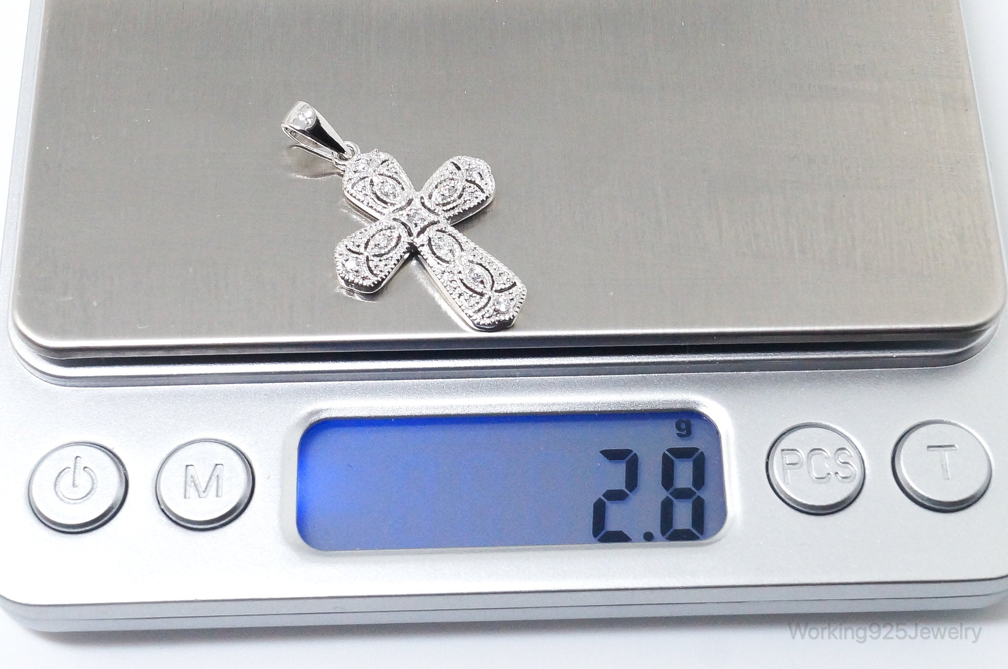 Designer FAS Cubic Zirconia Cross Sterling Silver Necklace Pendant