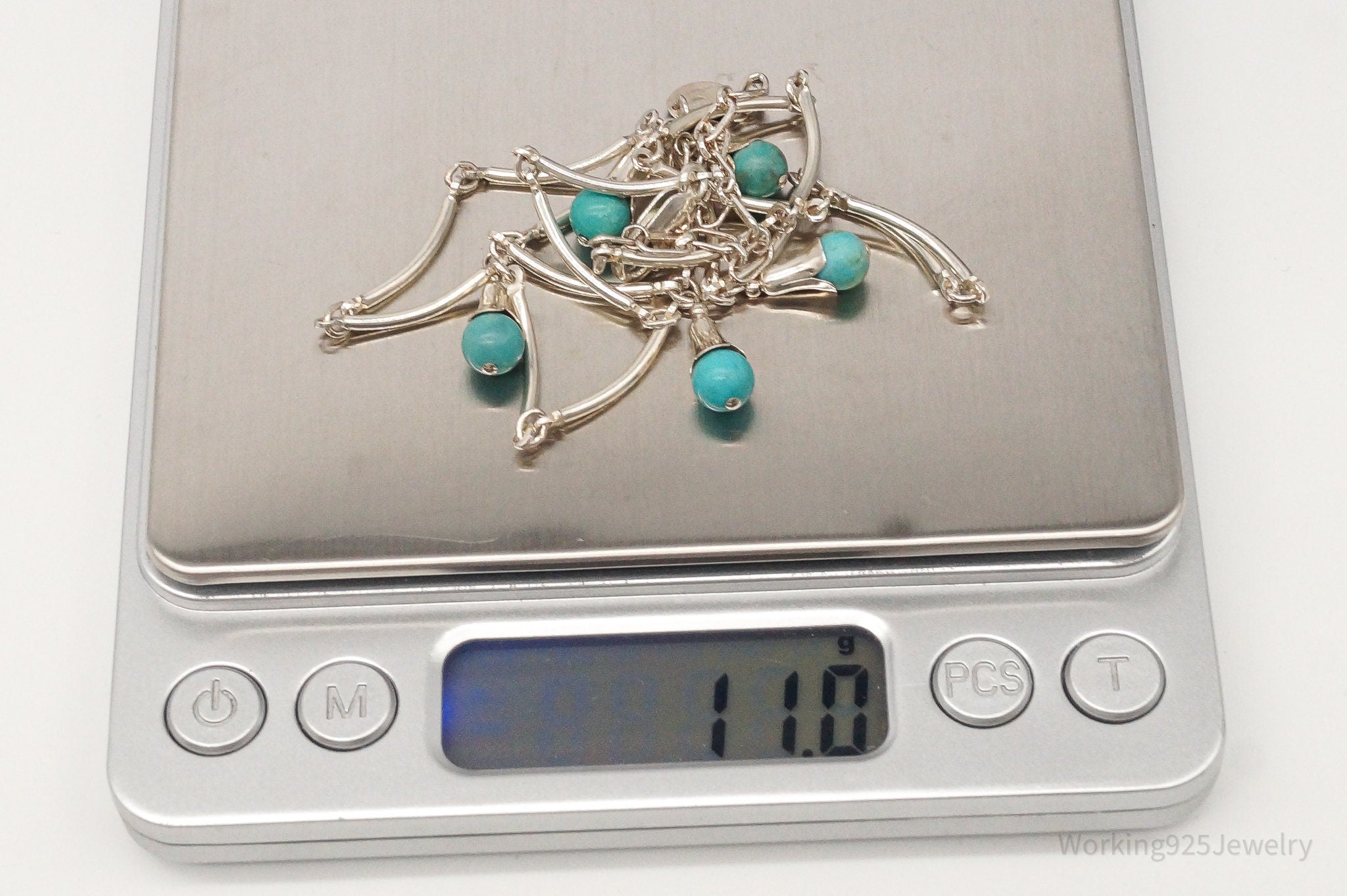 Vintage Designer Carolyn Pollack Relios Turquoise Bead Sterling Silver Necklace