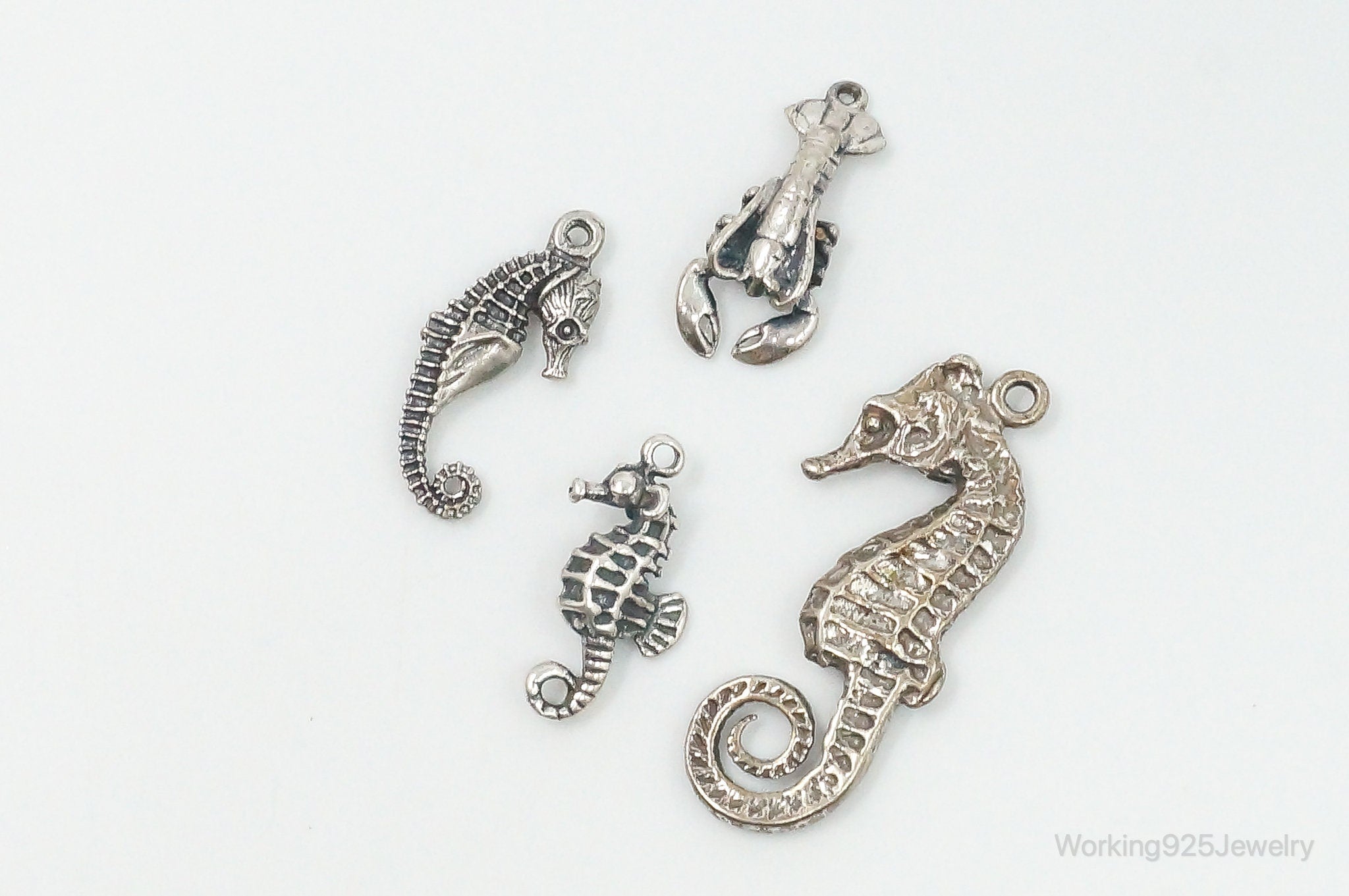 Vintage Antique Seahorses Lobster Ocean Sea Life Sterling Silver Charms Lot