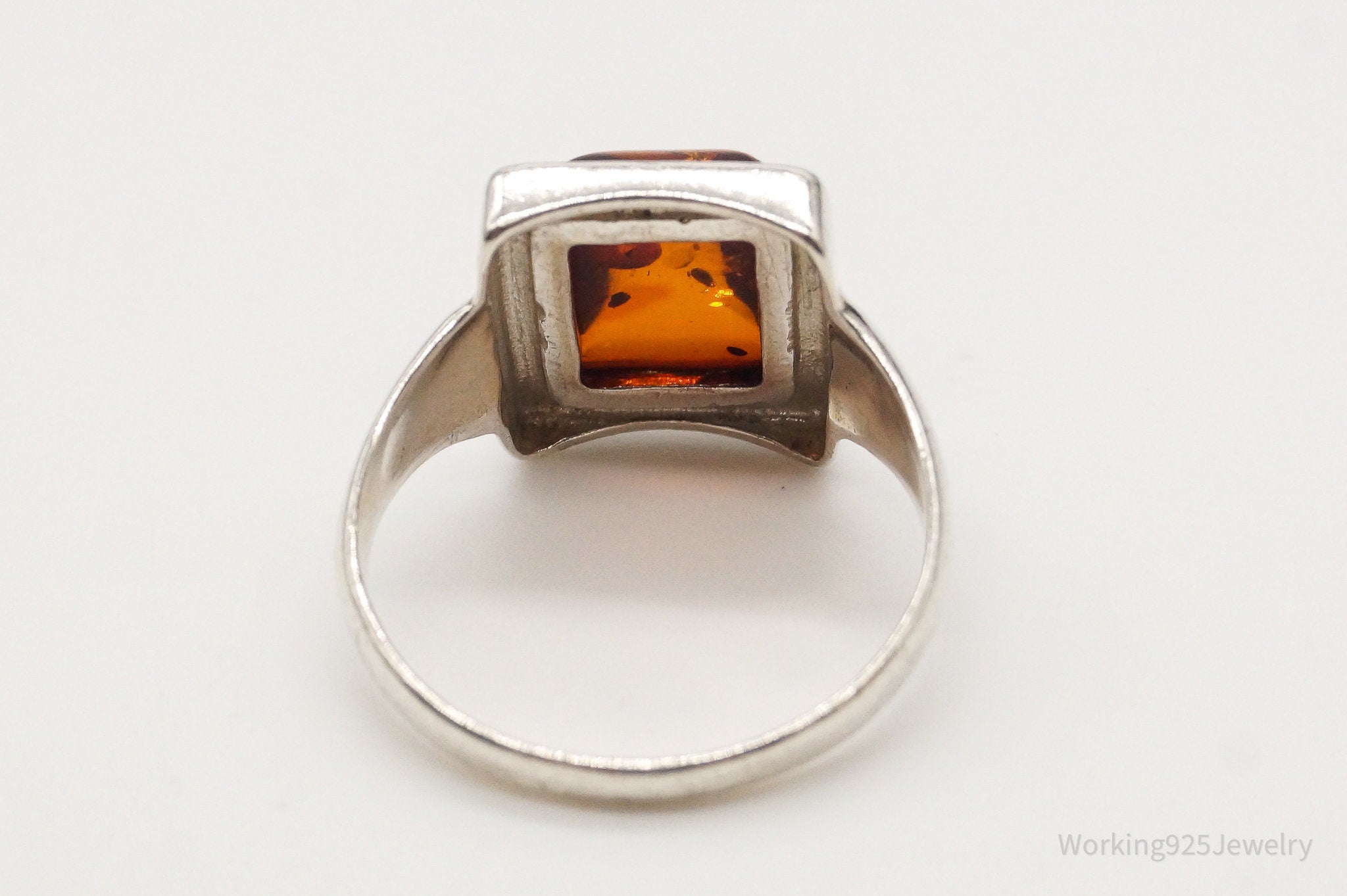 Vintage Amber Sterling Silver Ring - Size 8.25