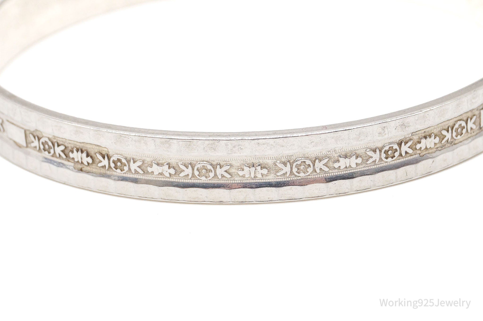 Antique Venetian Floral Style Sterling Silver Bangle Bracelet