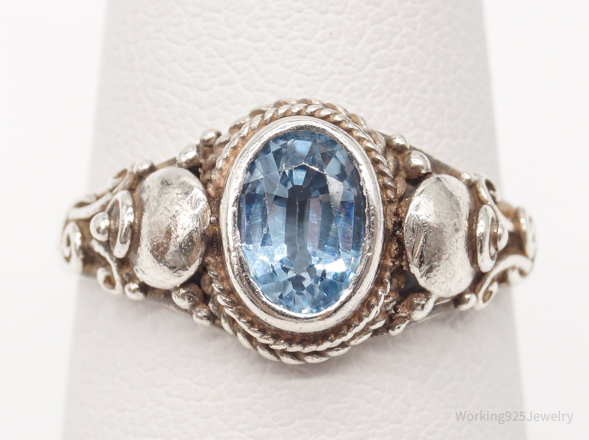 Vintage Blue Topaz Sterling Silver Ring - Size 7.5