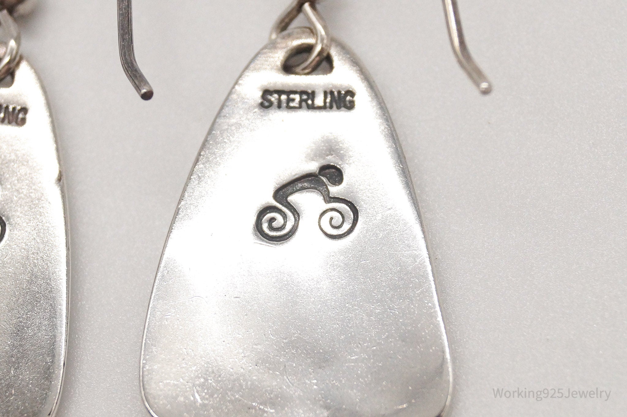 Vintage Designer Gear Tab Tag Sterling Silver Earrings