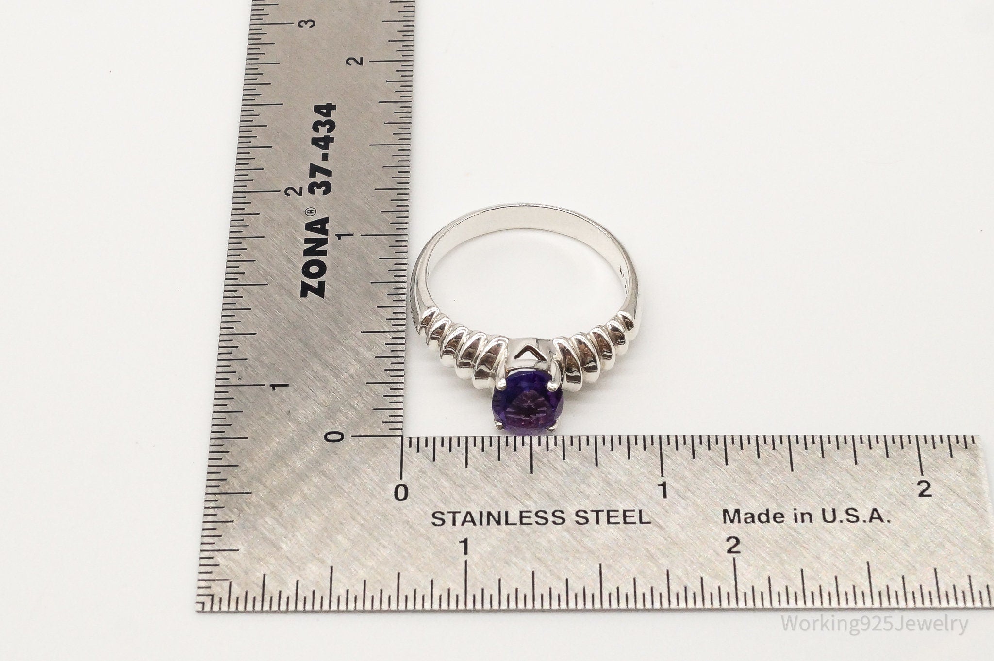 Vintage Amethyst Sterling Silver Ring - Size 10.75