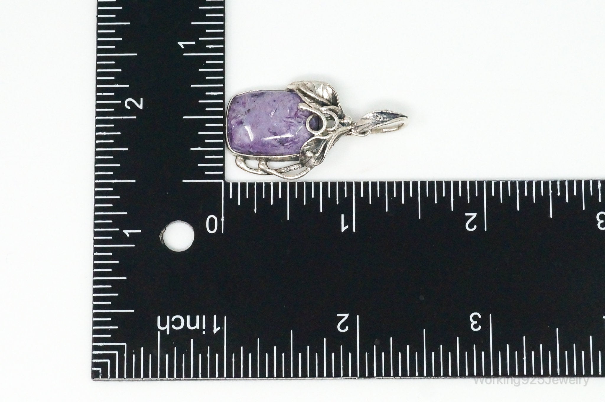 Vintage Large Charoite Sterling Silver Necklace Pendant