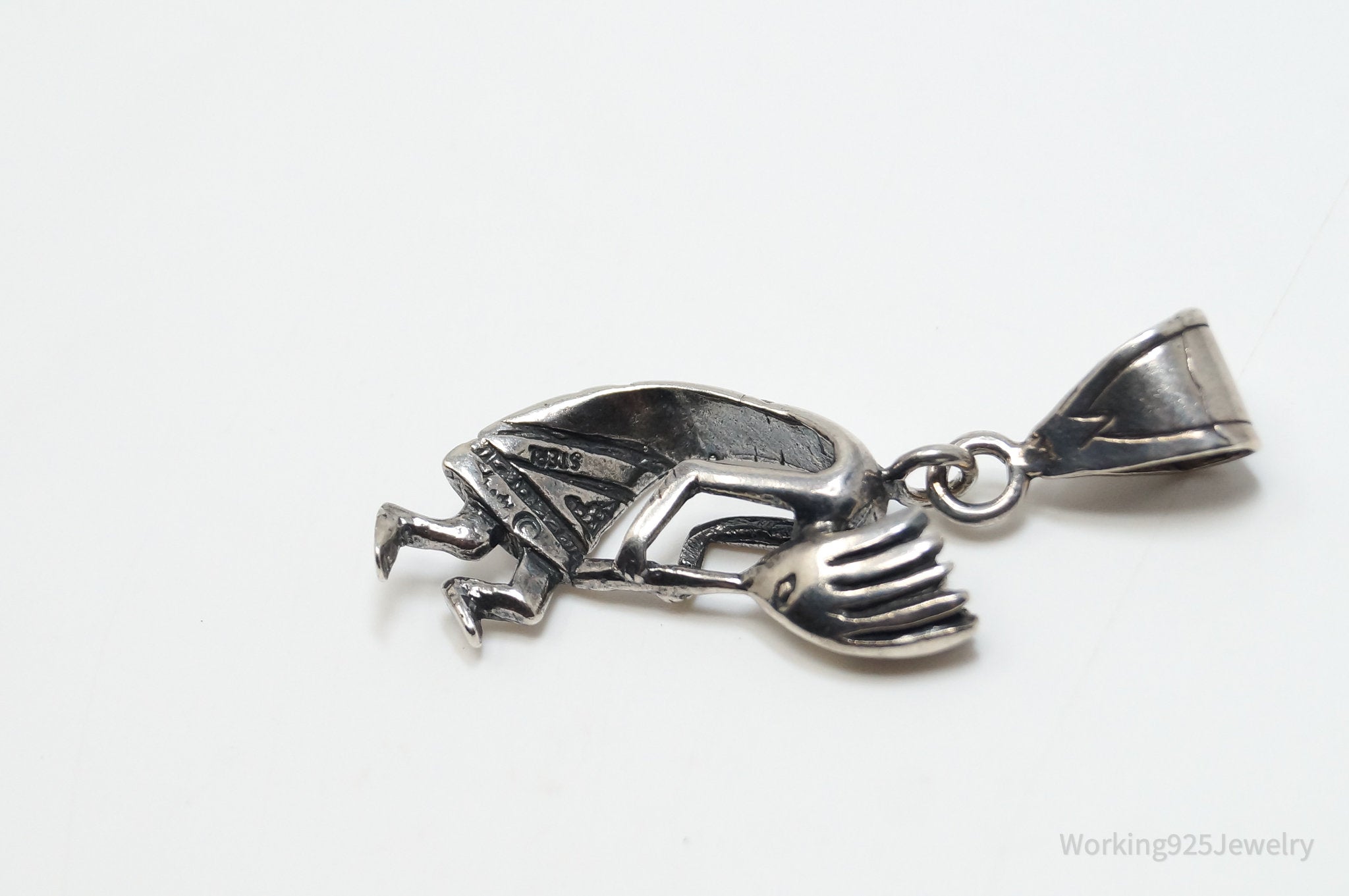 Large Vintage Native American Dancing Kokopelli Sterling Silver Pendant