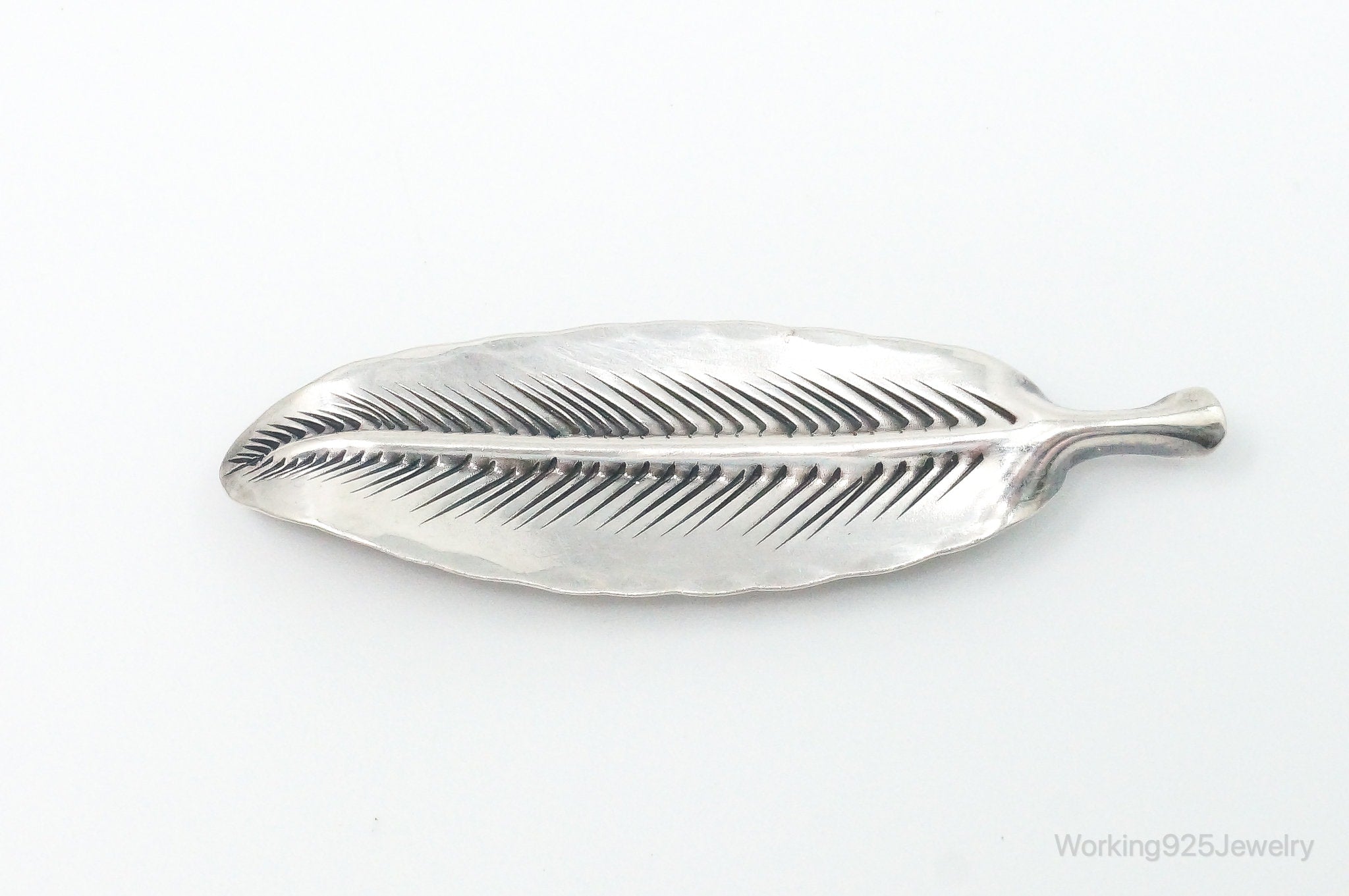 Vintage Designer NYE Modernist Feather Sterling Silver Brooch Pin