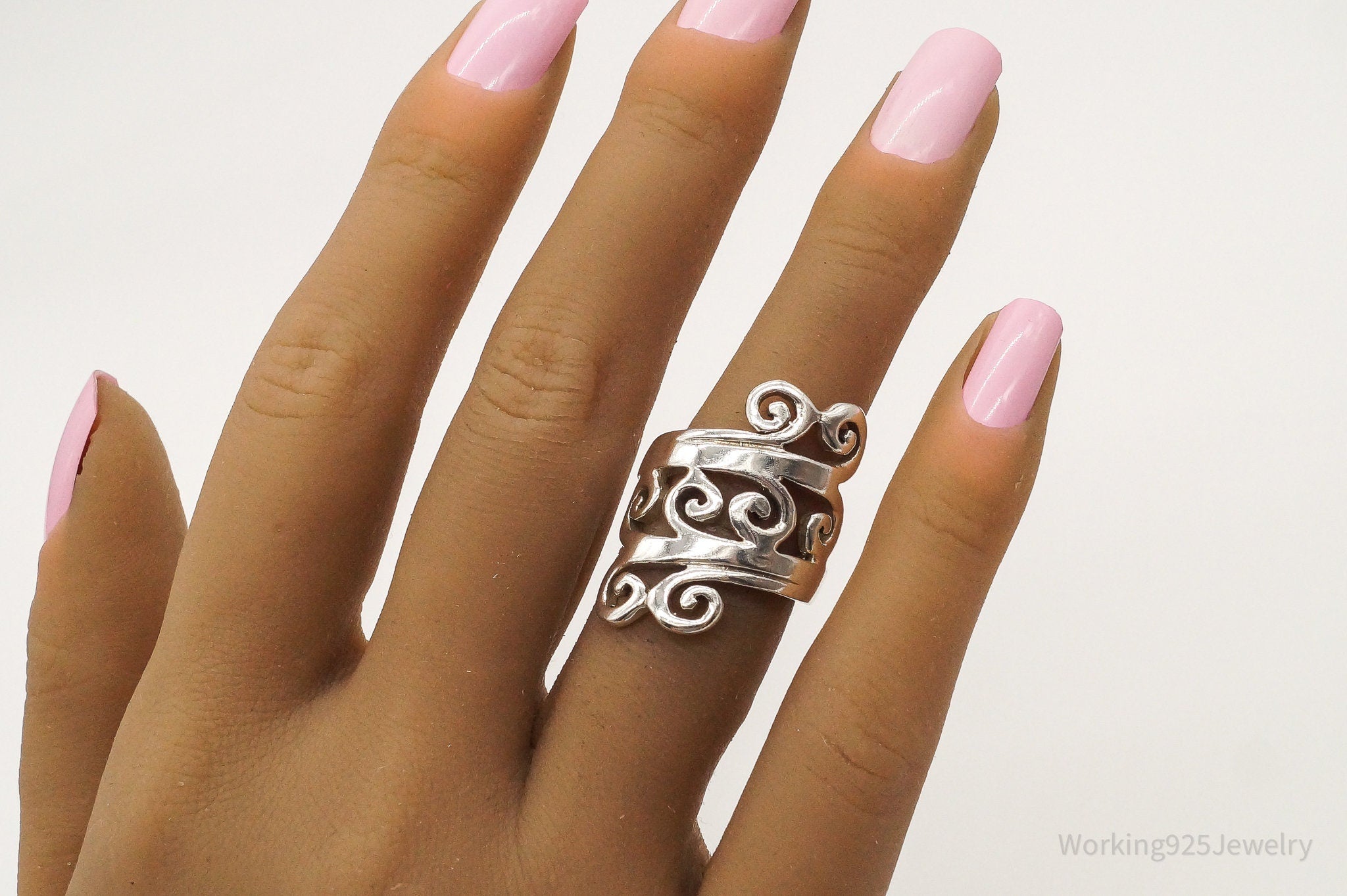 Vintage Filigree Swirl Sleek Sterling Silver Ring - Size 5.5