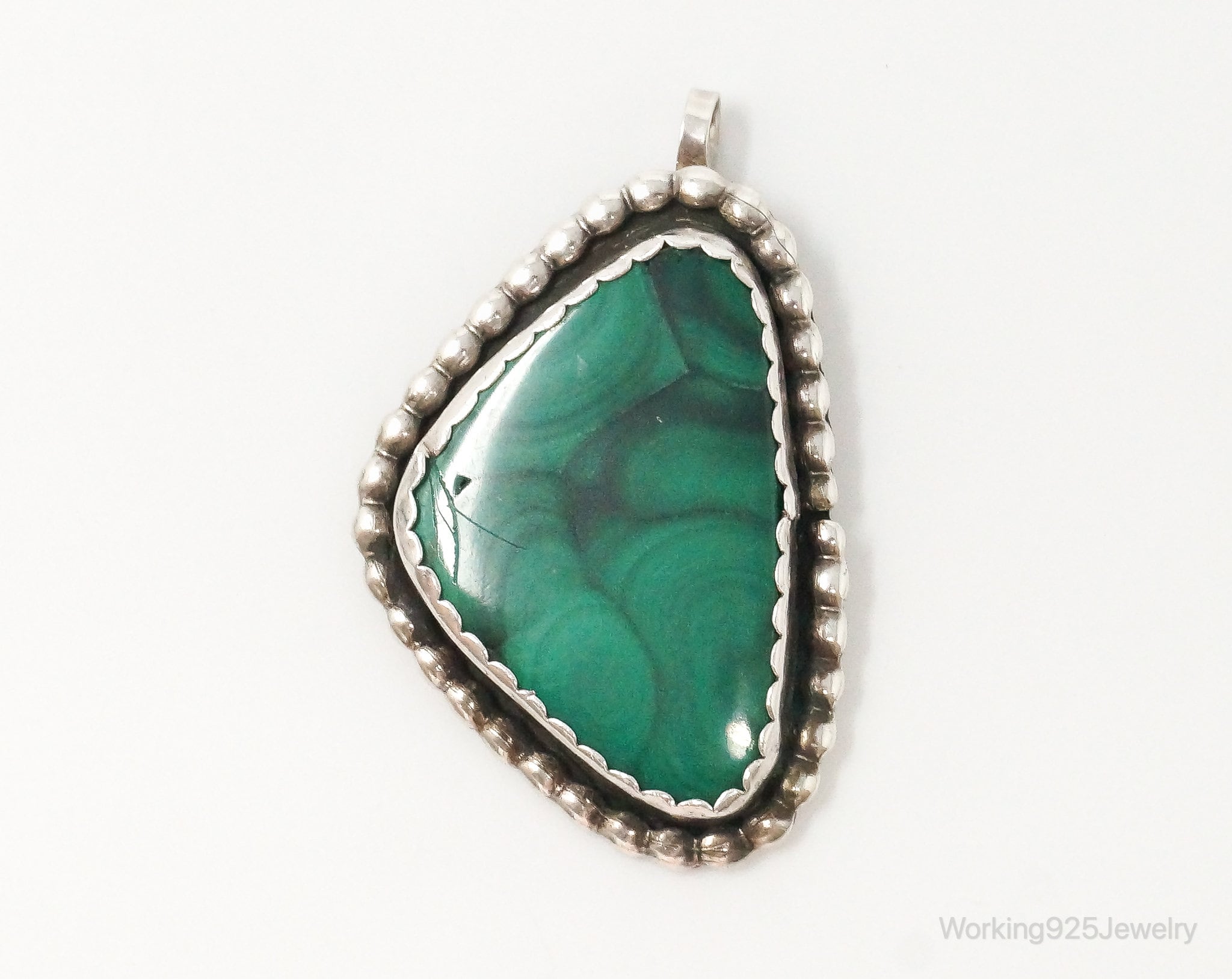 Large Vintage Native American Unsigned Malachite Sterling Silver Pendant