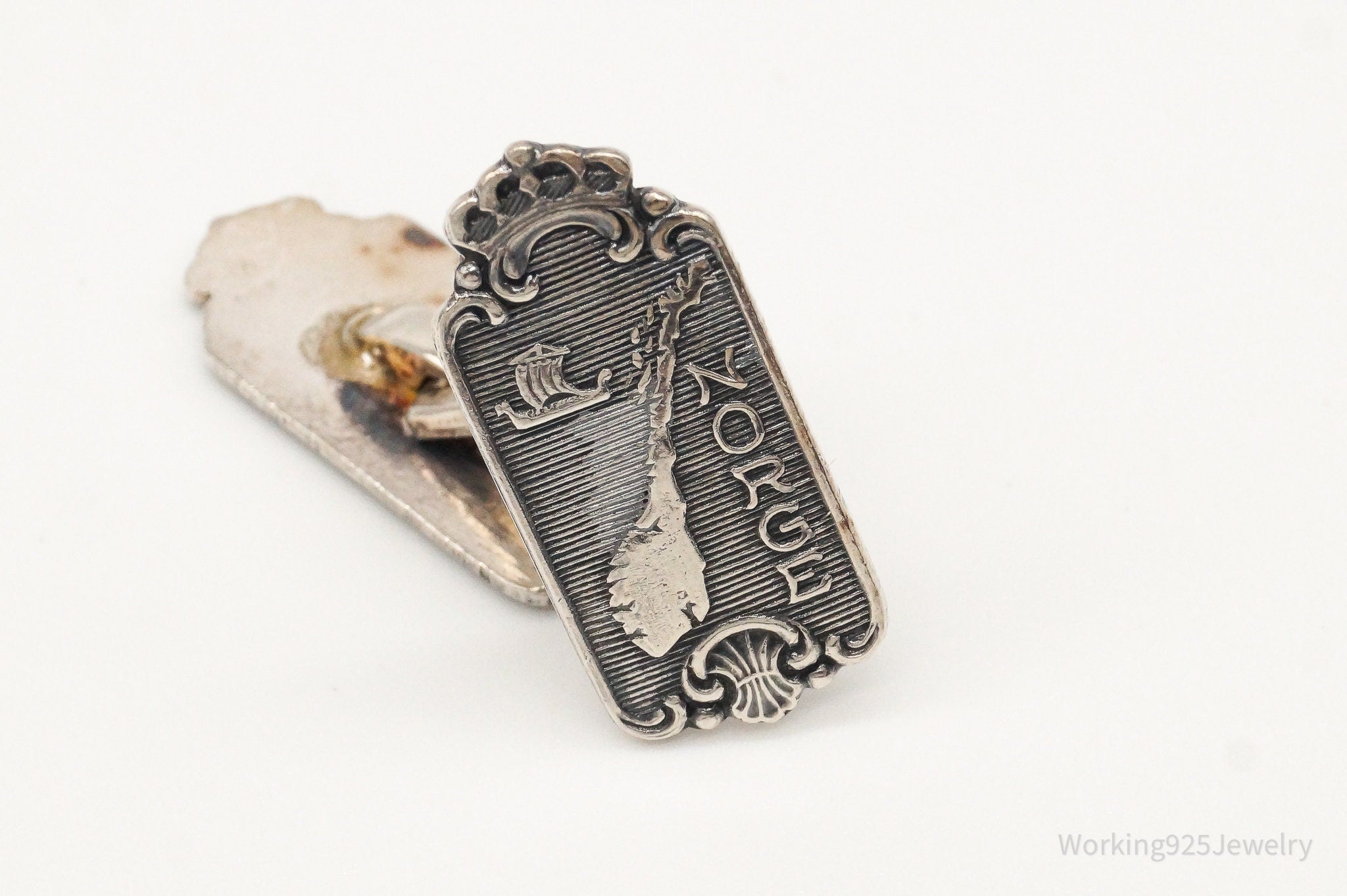 Antique Norway Map Norge Viking Silver Cufflinks