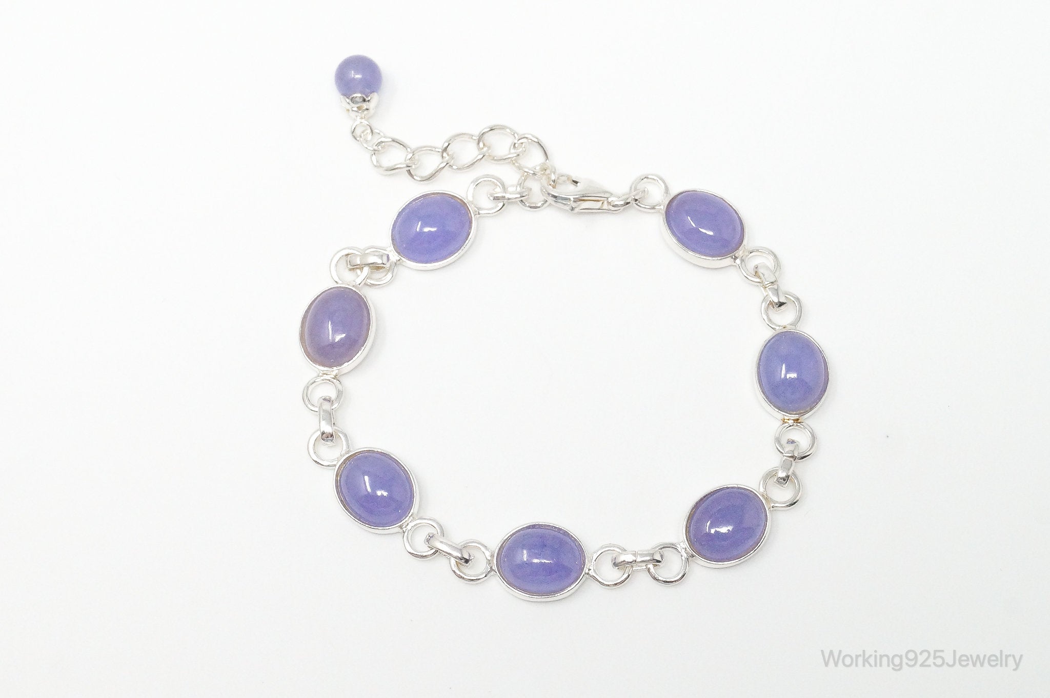 Designer GSJ Purple Jade Link Sterling Silver Bracelet