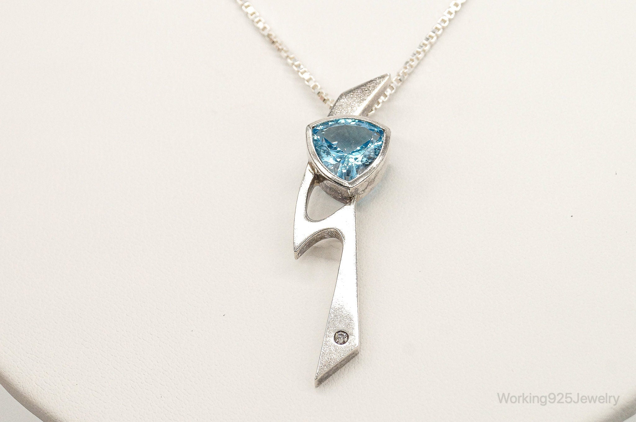 Vintage Blue Topaz Diamond Sterling Silver Necklace