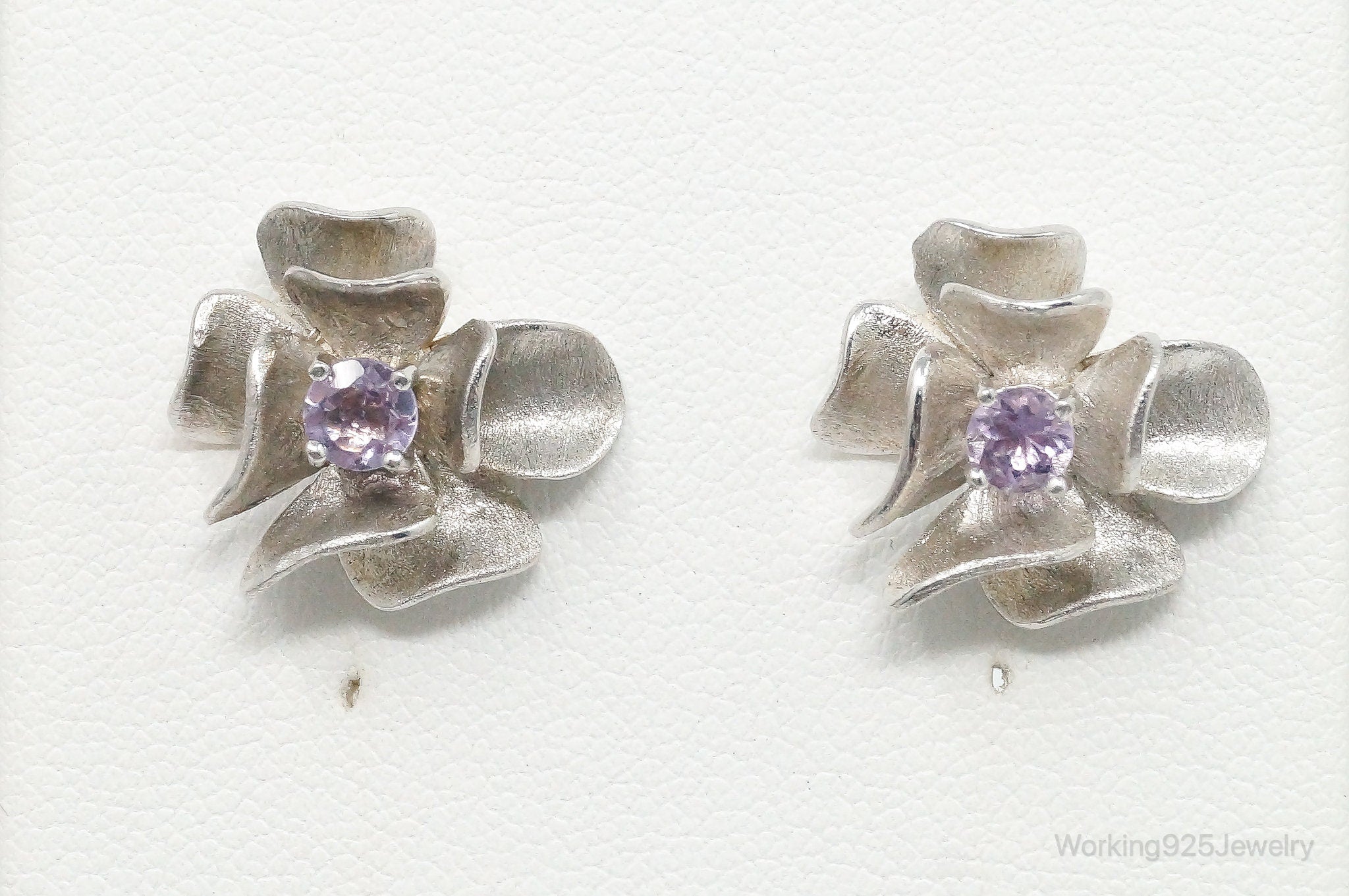 Vintage ATI Amethyst Flowers Sterling Silver Earrings