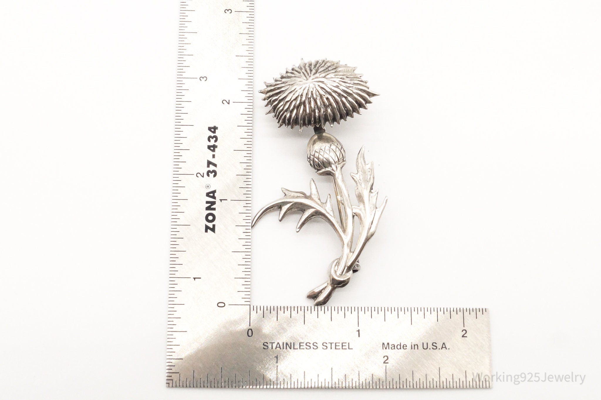 Vintage Designer Lang Thistle Flower Sterling Silver Brooch Pin