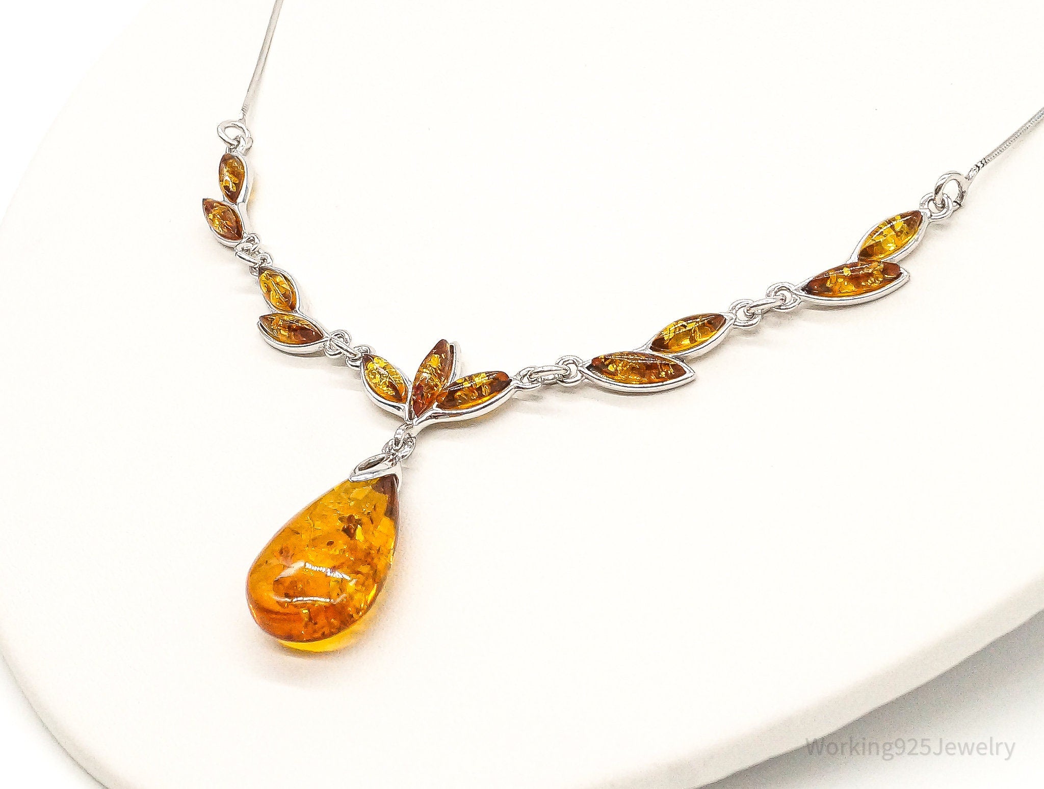 Vintage Designer Amber Sterling Silver Necklace