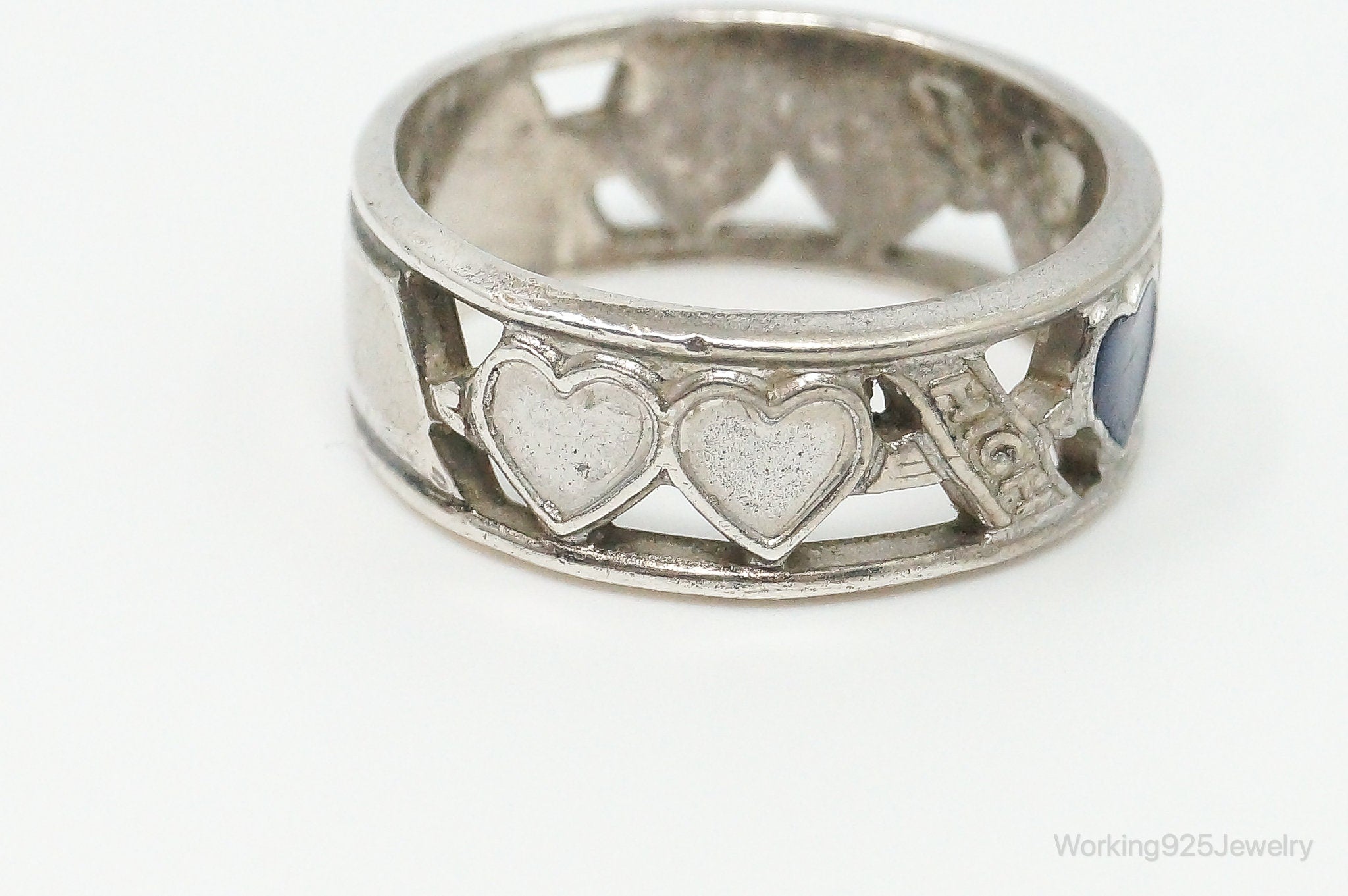 Antique Gainsboro Enamel Hearts High School Sterling Silver Ring - Size 6