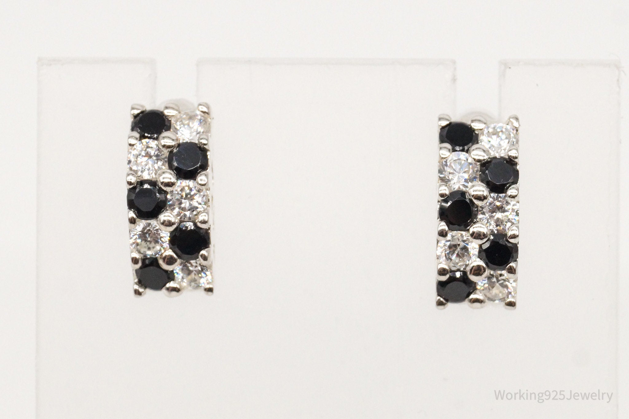 Vintage Black Onyx Cubic Zirconia Sterling Silver Earrings