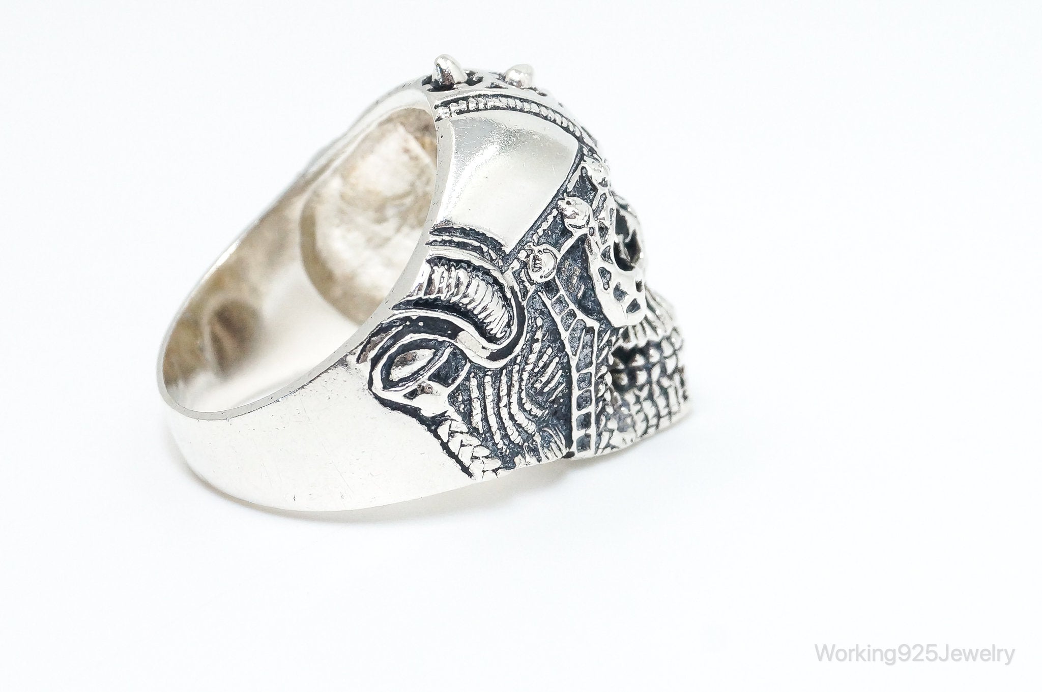 Vintage Detailed Large Skull Sterling Silver Ring - SZ 10