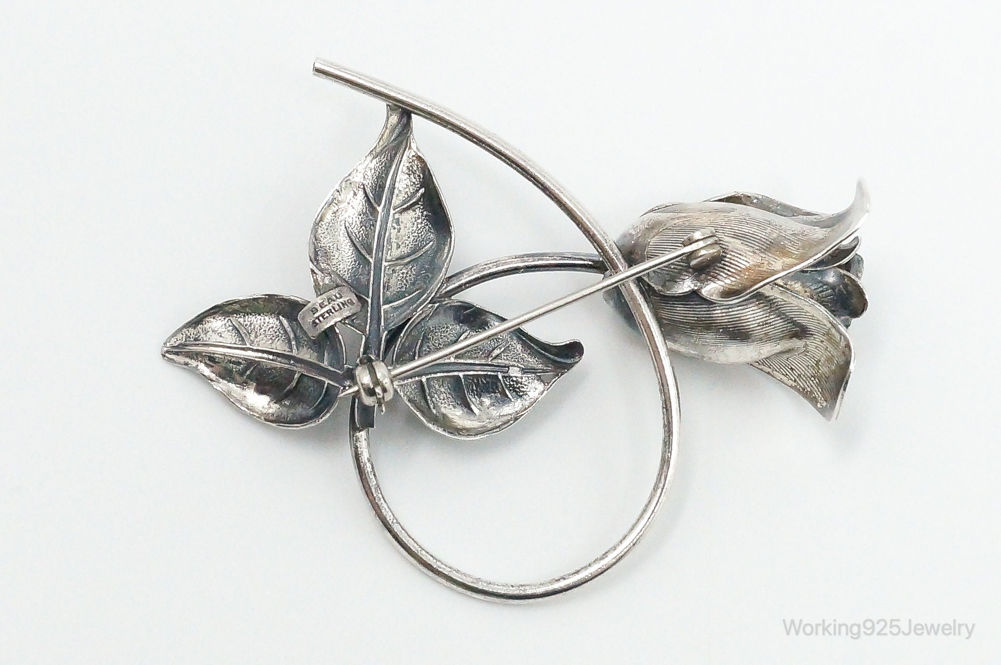 Vintage Designer Beau Rose Sterling Silver Brooch Pin