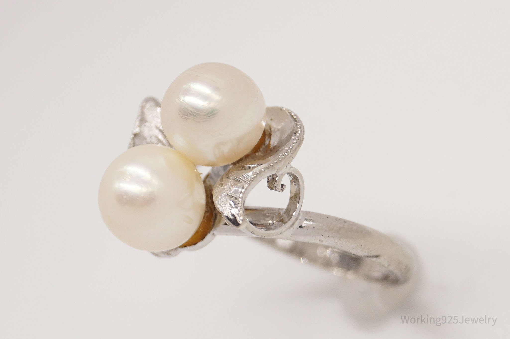 Antique Faux Pearl Silver Ring - Size 5.75