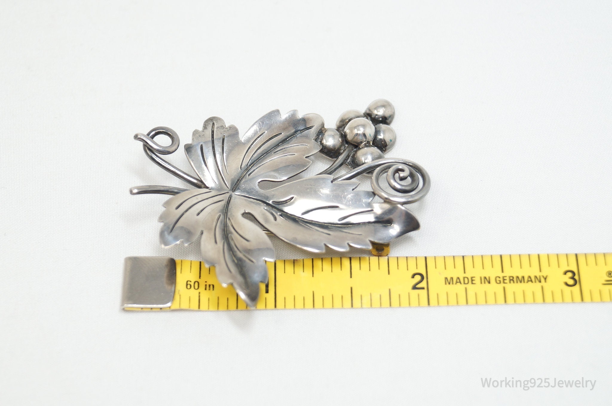 Large Vintage Taxco Damask Gallegos Leaf Sterling Silver Brooch Pin