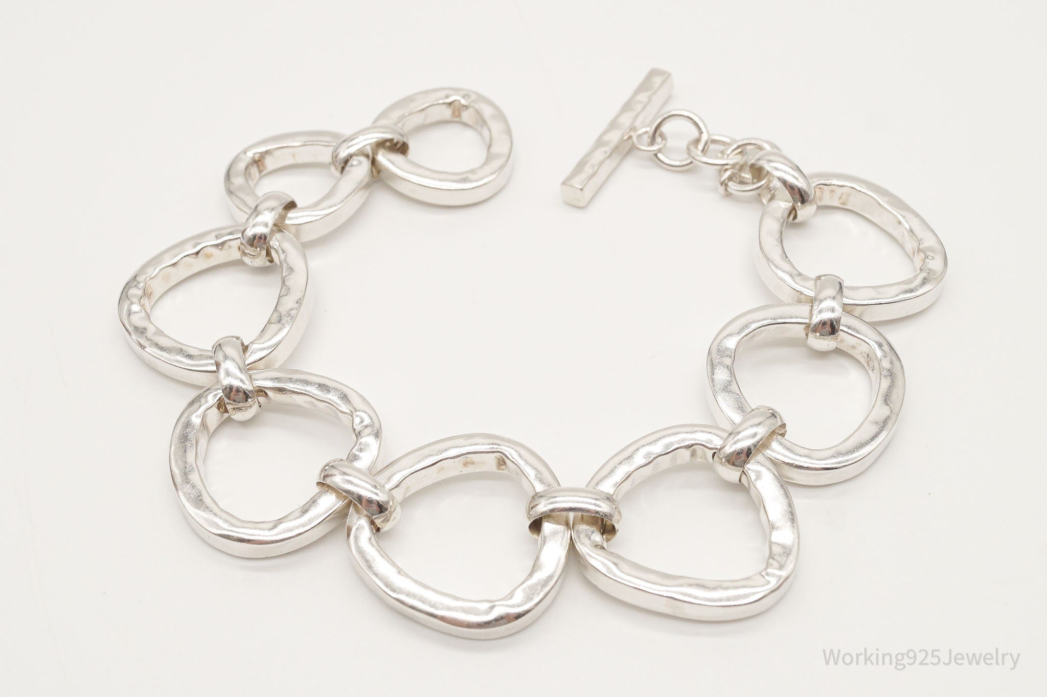 Designer Silpada "Silver Rush" Hammered Link Sterling Silver Toggle Bracelet